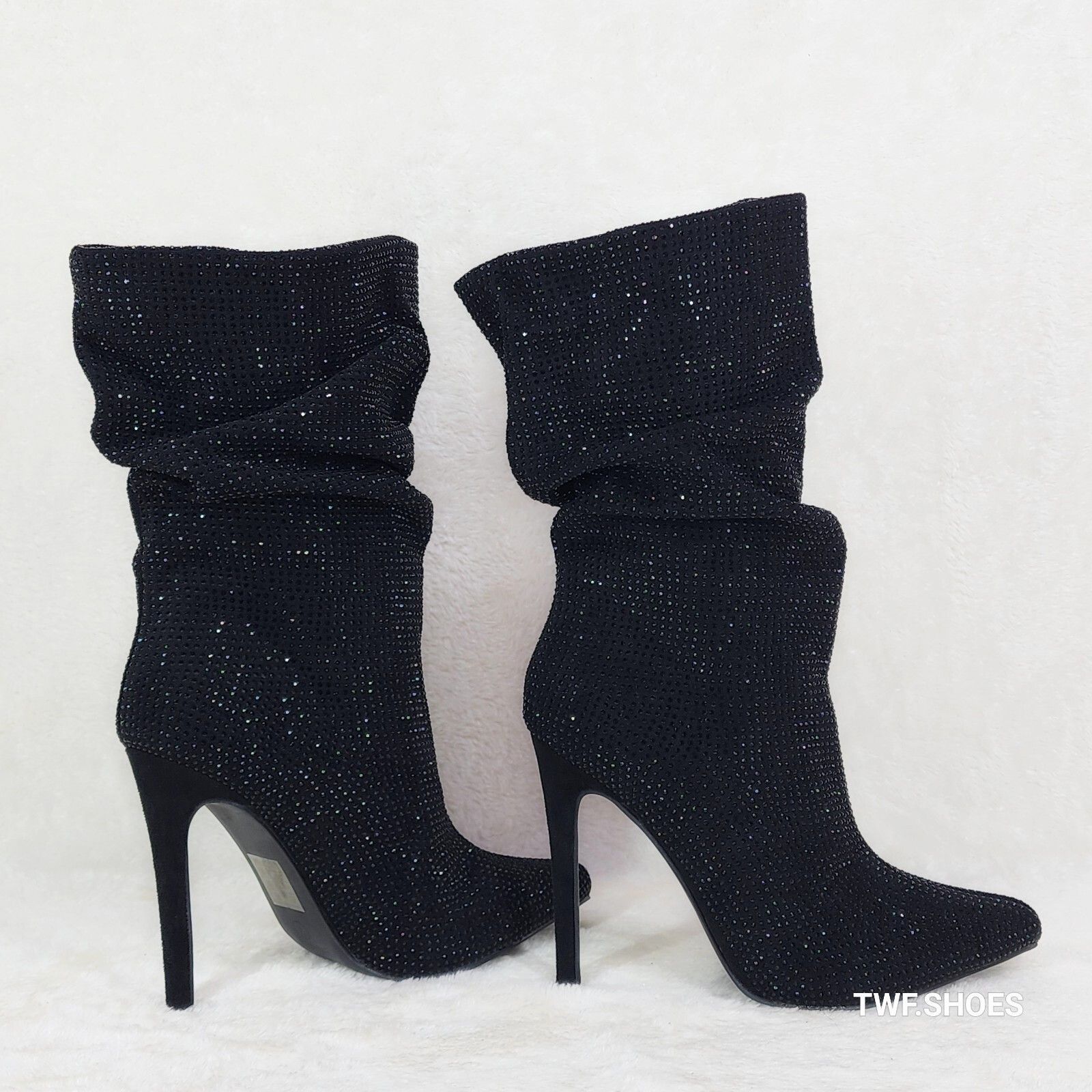 Other Resolve Sparkling Black Rhinestone High Heel Slouch Calf Boo Size US 7 / IT 37 - 2 Thumbnail