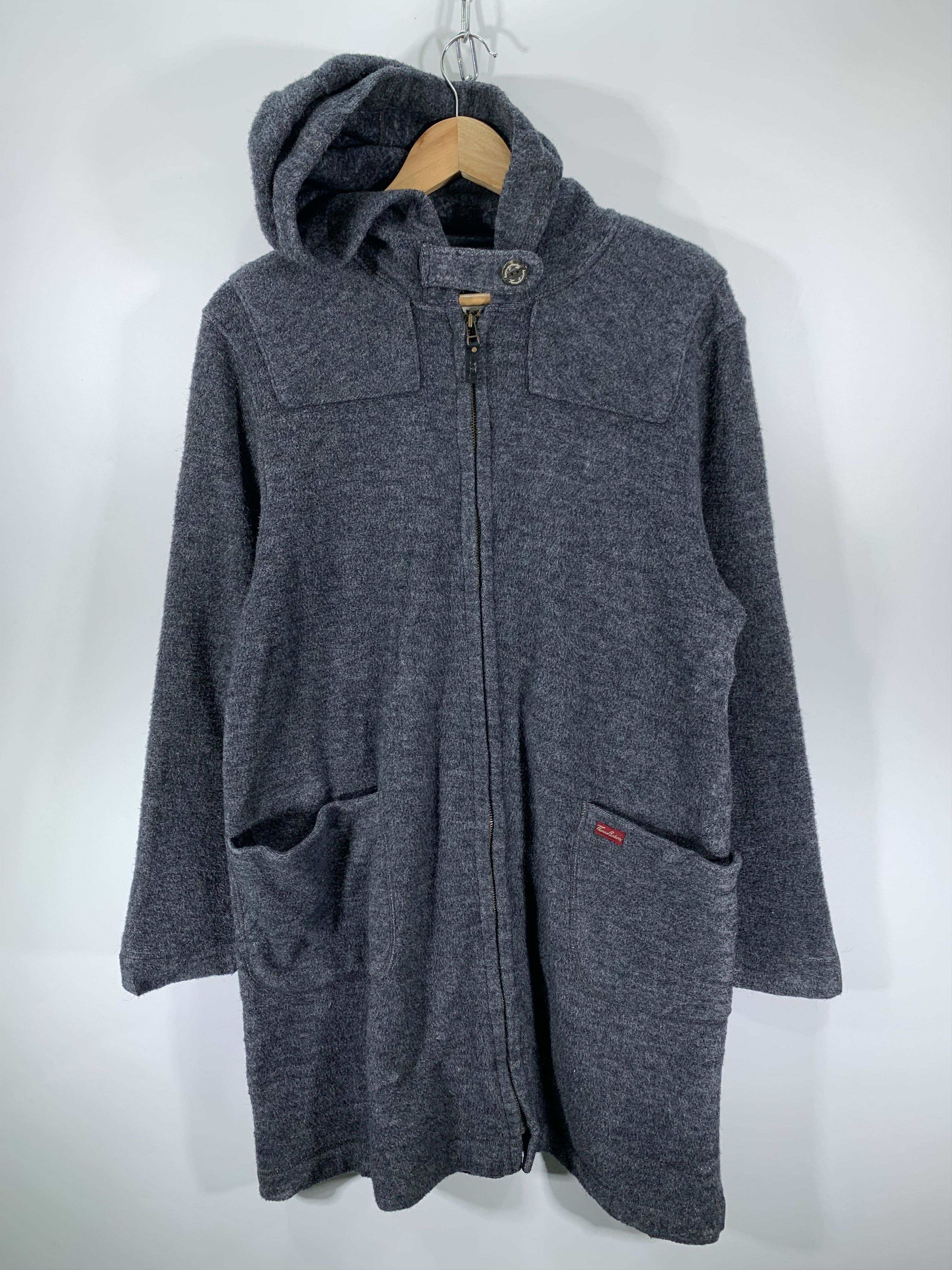 image of Vintage Thomas Burberry Fleece Hoodie Zipped in Black Gray, Men's (Size Small)