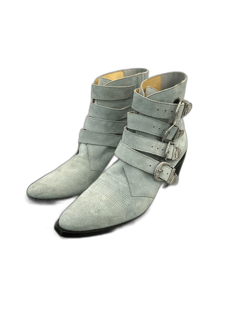 Comme des Garcons Toga Pulla Green Ankle Boots with Silver Buckles Size US 7 / IT 37 - 1 Thumbnail
