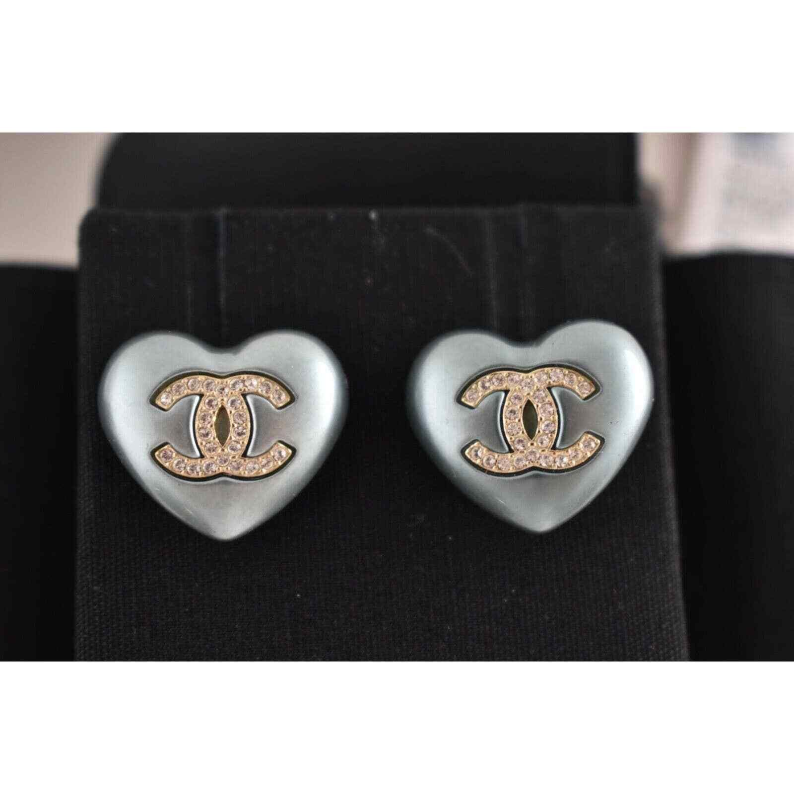 Chanel Chanel Heart Shape Pearly Blue Gold Crystal Stud Earrings Size ONE SIZE - 9 Thumbnail