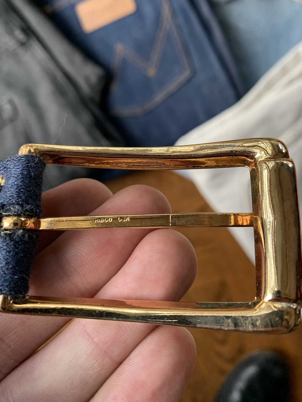 Vintage 1970s Belt 80s Vintage Waist Blue Fabric Gold Brass Buckle M Size ONE SIZE - 7 Thumbnail