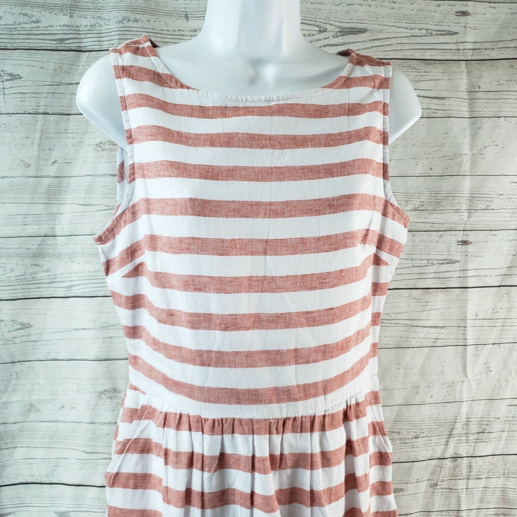 Vintage VINTAGE Beach Lunch Lounge Womens Ayesha Dress Sz Red White Striped Linen Blend Size S / US 4 / IT 40 - 2 Thumbnail