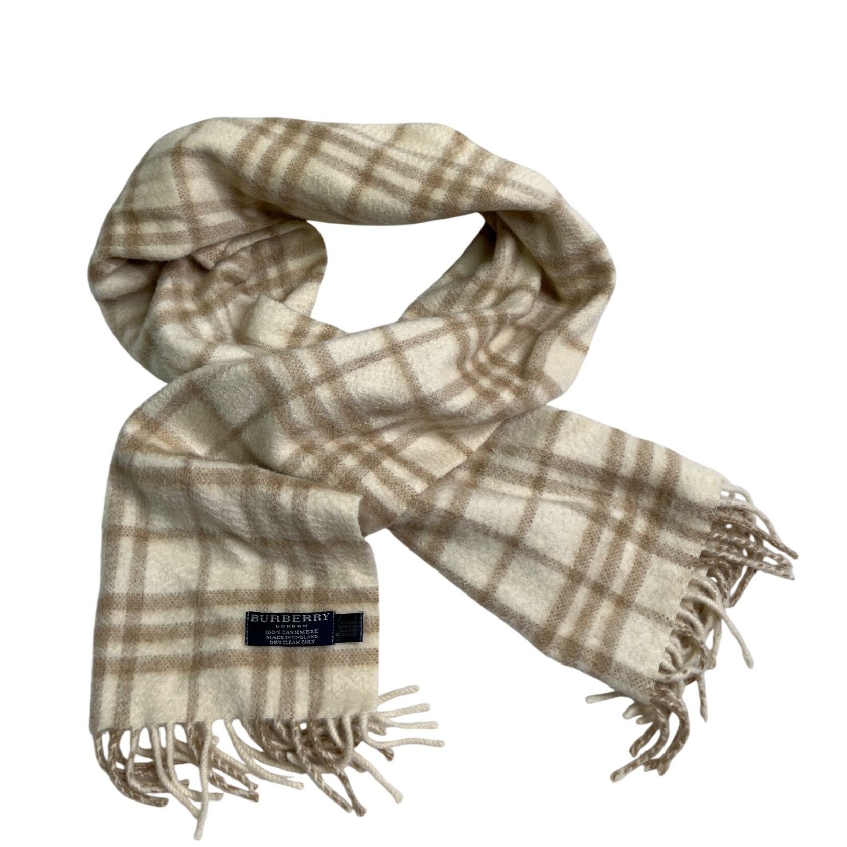 Burberry Burberry Novacheck Beige Cream Cashmere Knit Fringe Scarf