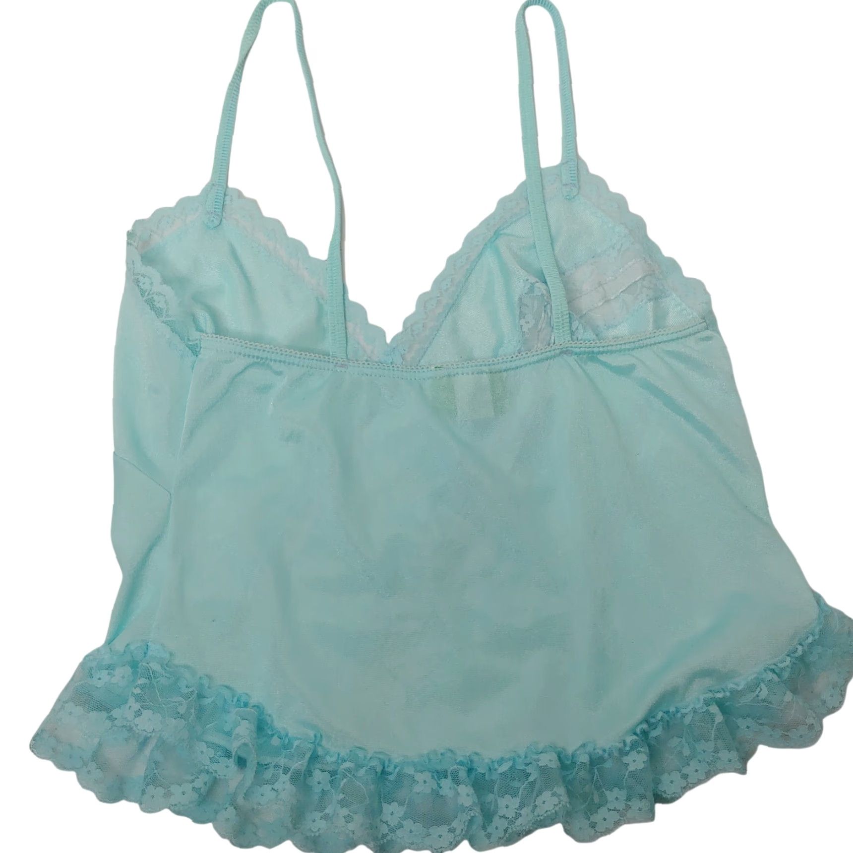 Vintage VINTAGE Nan Flower Women's Camisole Top Pajama Shirt S Blue Lace Ruffle Flower Sleeveless V-Neck Size S / US 4 / IT 40 - 2 Thumbnail