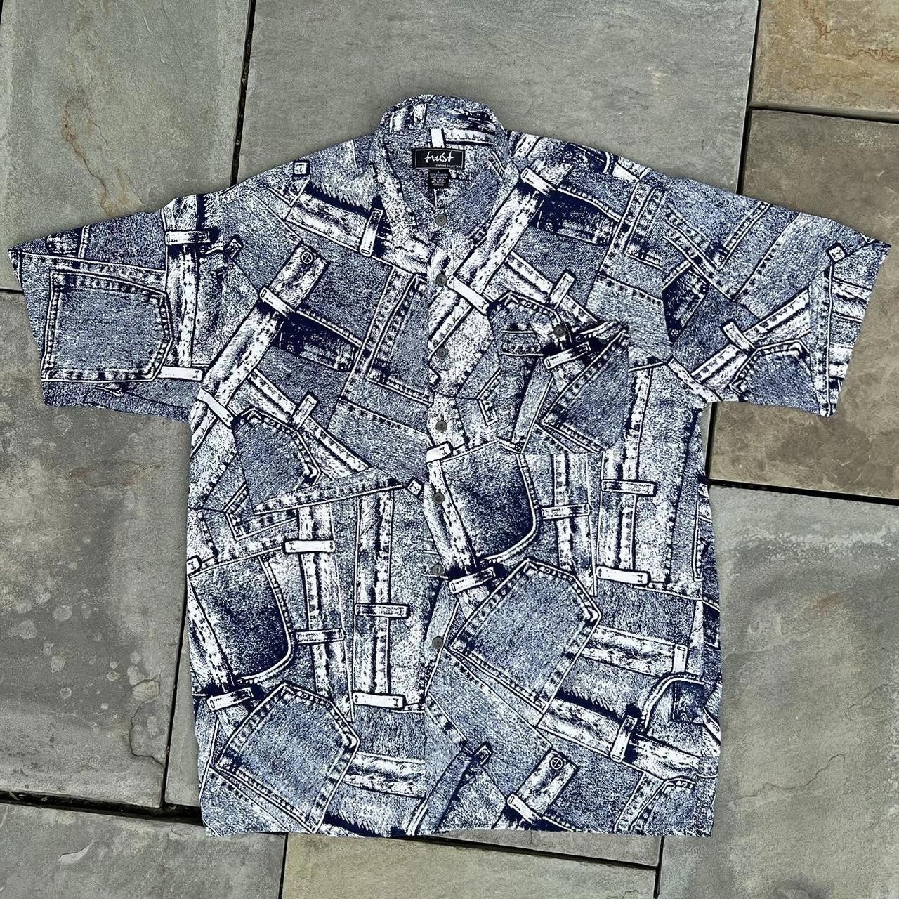 Trussardi Vintage 90s Trompe L’oeil Jeans Pattern Club Shirt Size US L / EU 52-54 / 3 - 1 Thumbnail