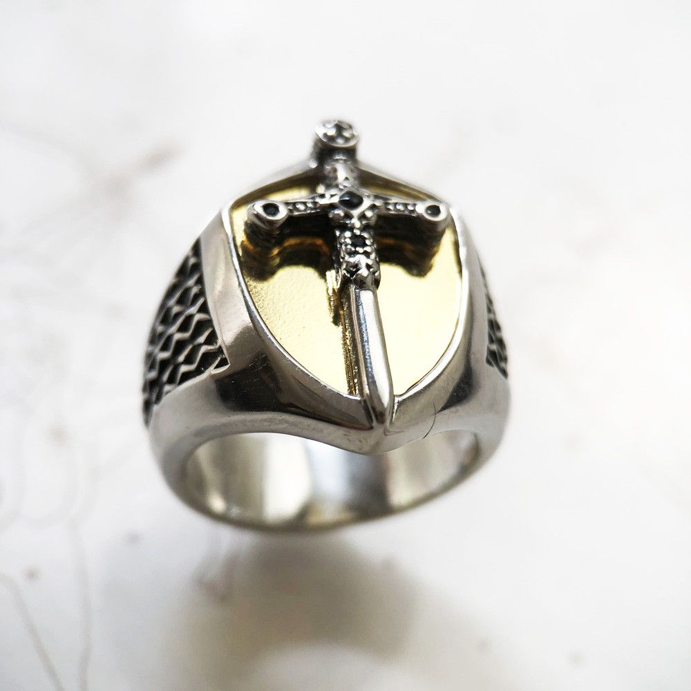 Jewelry SIZE 9 925 Sterling Silver Sword Golden Signet Ring Size ONE SIZE - 1 Thumbnail