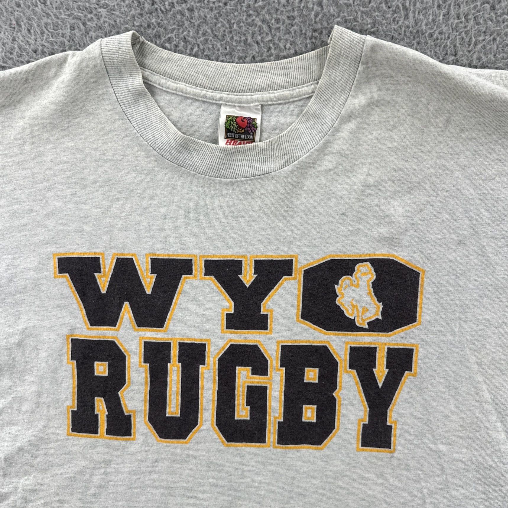 Fruit Of The Loom VINTAGE Fruit Of the Loom Heavy Adult XL Heather Gray Shirt WYO Rugby 90s Y2K Mens Shirt XL Gray 90s Size US XL / EU 56 / 4 - 5 Thumbnail