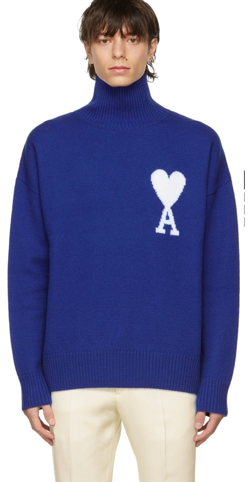AMI AMI PARIS Blue Felted Wool Ami de Cœur Turtleneck Size US S / EU 44-46 / 1 - 1 Thumbnail