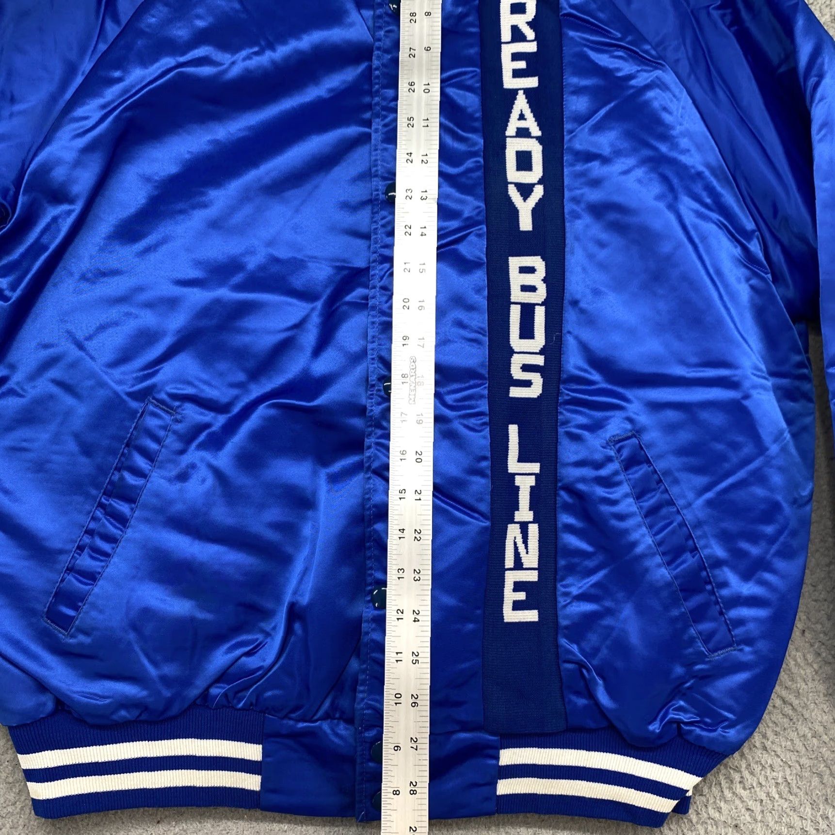 Vintage VINTAGE Ready Bus Lines Snap Up Lined Satin Blue Jacket Jacket Bomber Men XL Blue Satin Lined Vintage Mens Size US XL / EU 56 / 4 - 7 Thumbnail