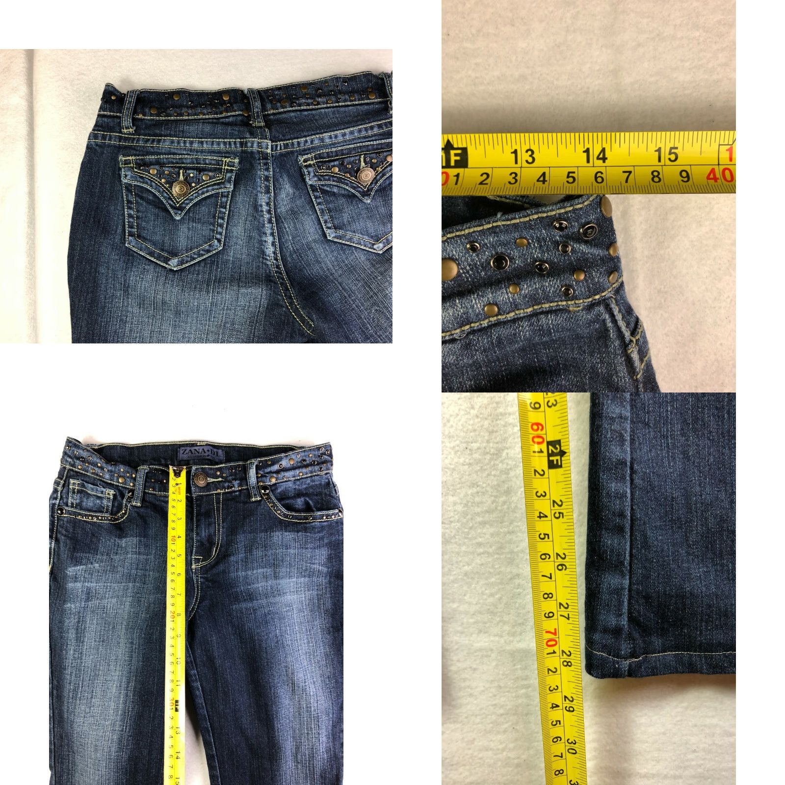 Denime Zana Di Bootcut Jeans Womens Size 8 28x28 Blue Denim Rhinestone Accented Vintage: No Regular Rise Mid 28 in Inseam Zip Closure Cotton Denim Size 30" / US 8 / IT 44 - 8 Thumbnail