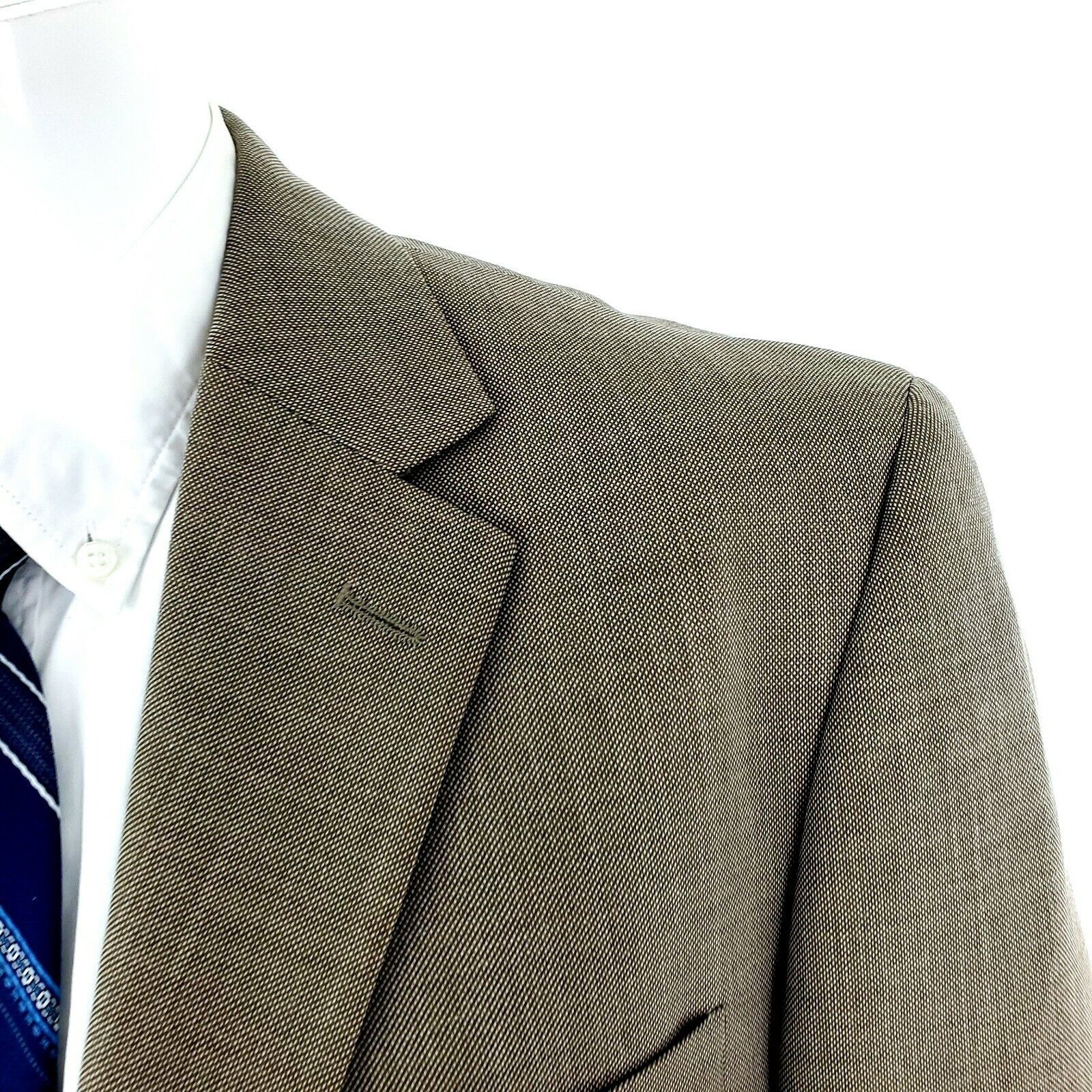 Pronto Uomo Pronto Uomo Super 120s Wool 2 Button Blazer 42R Check Tan Be Size 42R - 2 Thumbnail