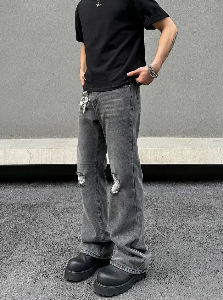 Japanese Brand × Jean Distressed Gray Baggy Stacked Denim Jeans Size US 30 / EU 46 - 1 Thumbnail