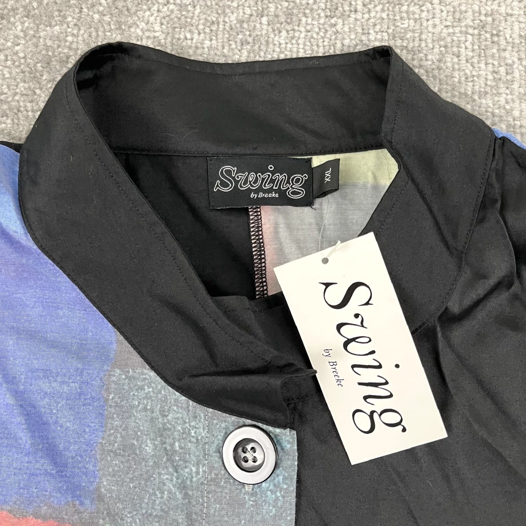 Vintage Breeke Swing Shirt Top Womens 2XL XXL Black Plaid Art to Wear Kimono Pockets NEW Size XXL / US 16-18 / IT 52-54 - 2 Thumbnail