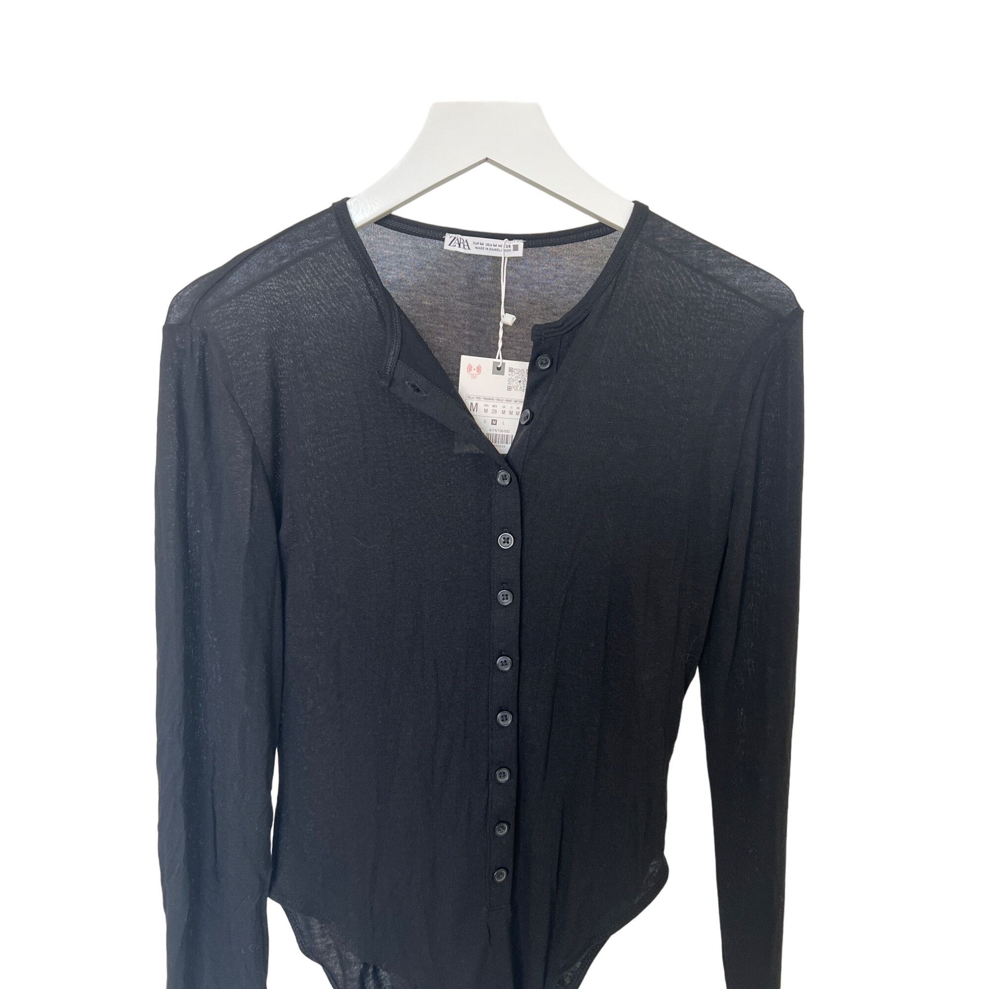 Zara Zara Black Semi Sheer Long Sleeve Bodysuit With Button Front Size M / US 6-8 / IT 42-44 - 3 Thumbnail