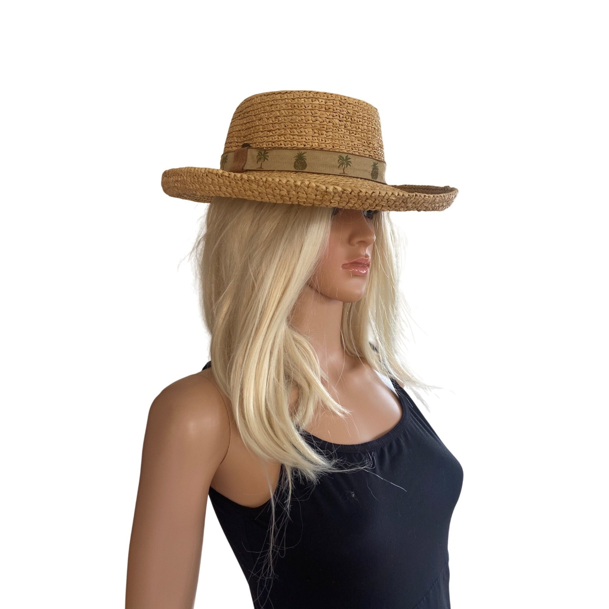 Other SCALA Wide Brim Straw Raffia Safari Hat S/M Unisex Palm Tree Size ONE SIZE - 3 Thumbnail