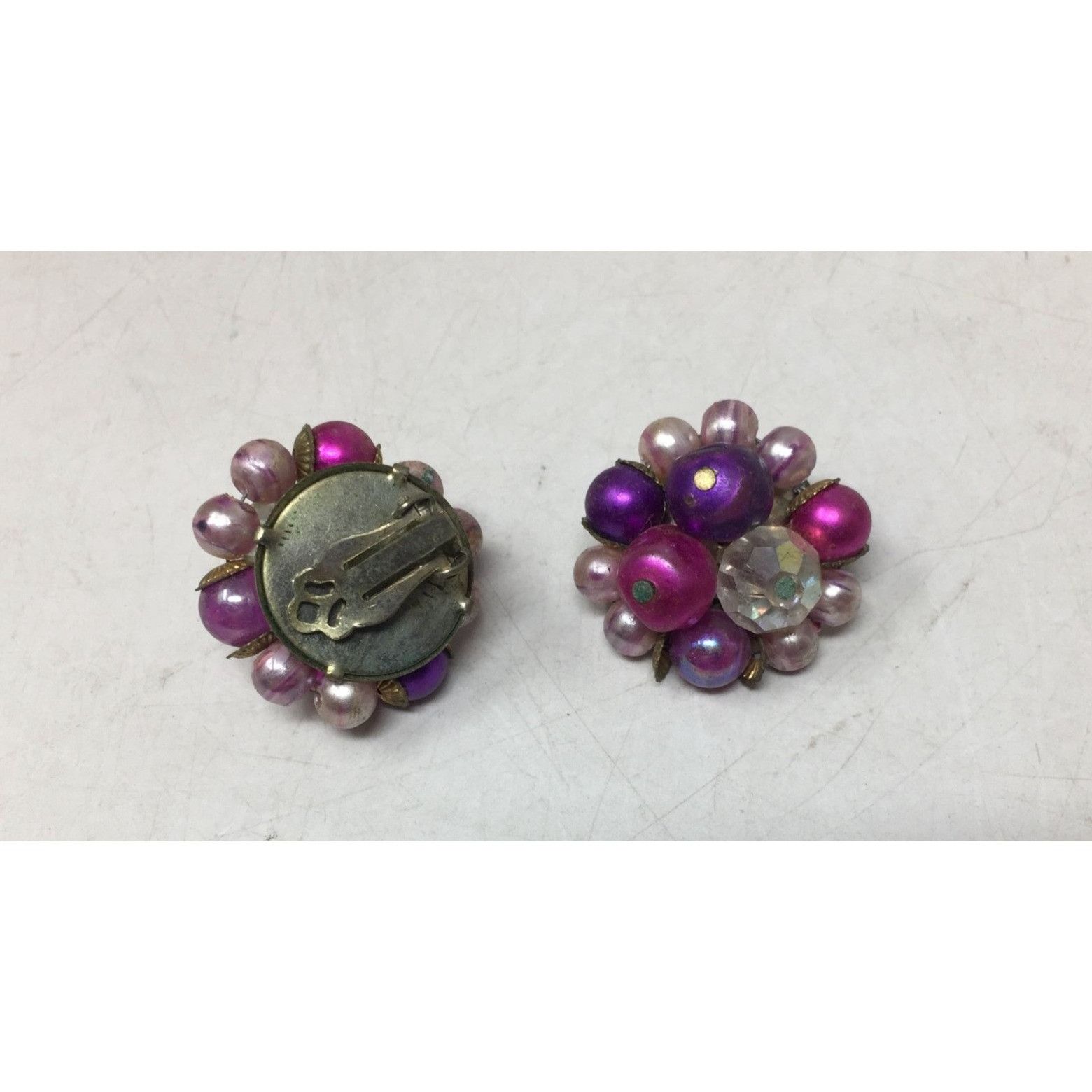 Other Women's Vintage Round Purple, Pink and Gold Tone Beaded Clus Size ONE SIZE - 2 Thumbnail