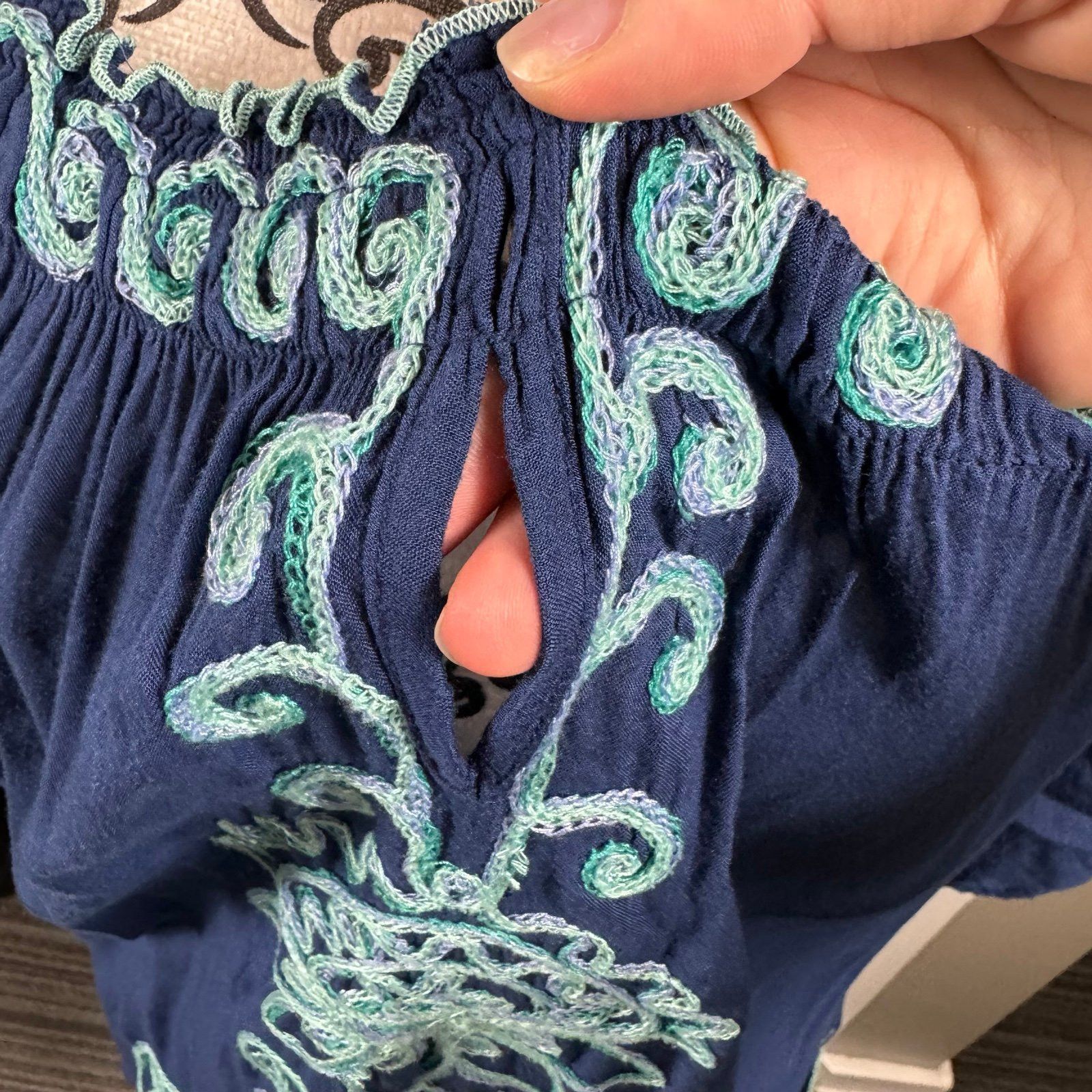 Poupette St Barth Poupette St. Barth Blue Embroidered Mini Dress off the shou Size S / US 4 / IT 40 - 6 Thumbnail