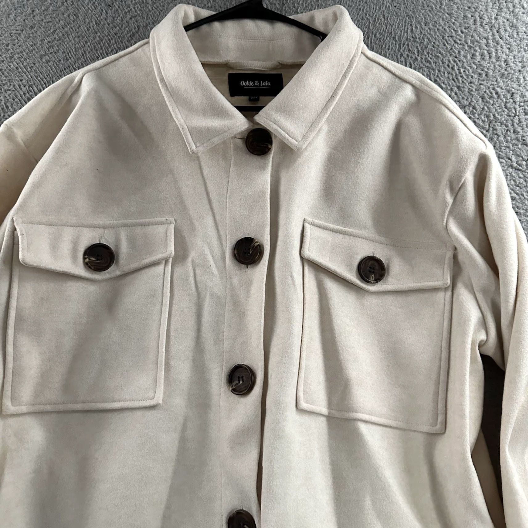 Vintage Ookie And Lola Womens Jacket 2X Ivory Solid Plush Shacket Polyester Blend Size XXL / US 16-18 / IT 52-54 - 2 Thumbnail