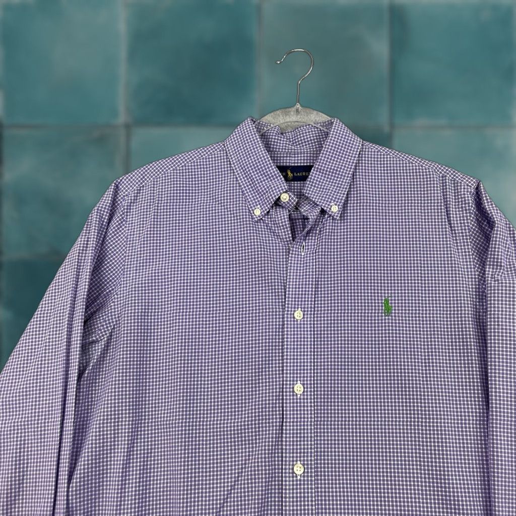 Polo Ralph Lauren Ralph Lauren Dress Shirt Purple White Gingham Mens M Button-Down Classic Polo Pony Embroidered Button Up Long Sleeve Tie Casual Holiday? Size 40R - 1 Thumbnail