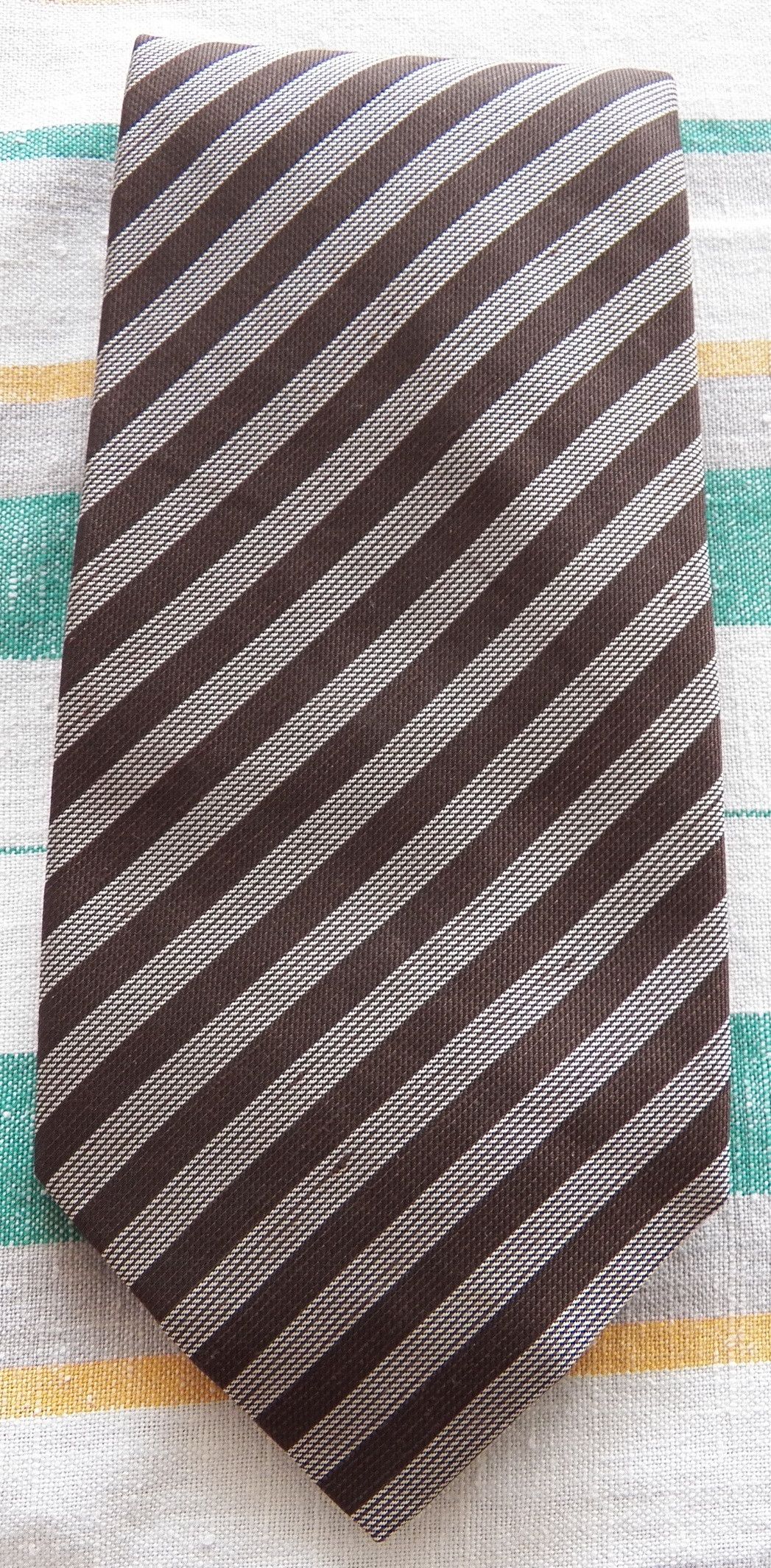 Bvlgari Silk Linen Necktie woven grey brown diagonal stripe tie Size ONE SIZE - 1 Thumbnail
