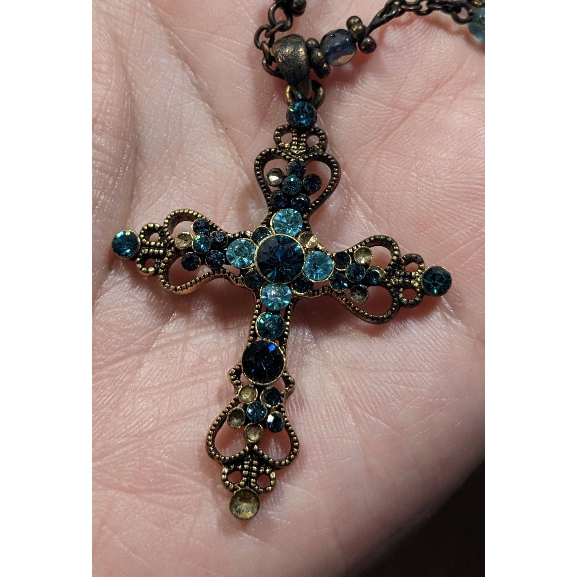 Other Whimsygoth Blue And Gold Tone Rhinestone Cross Necklace Size ONE SIZE - 6 Thumbnail