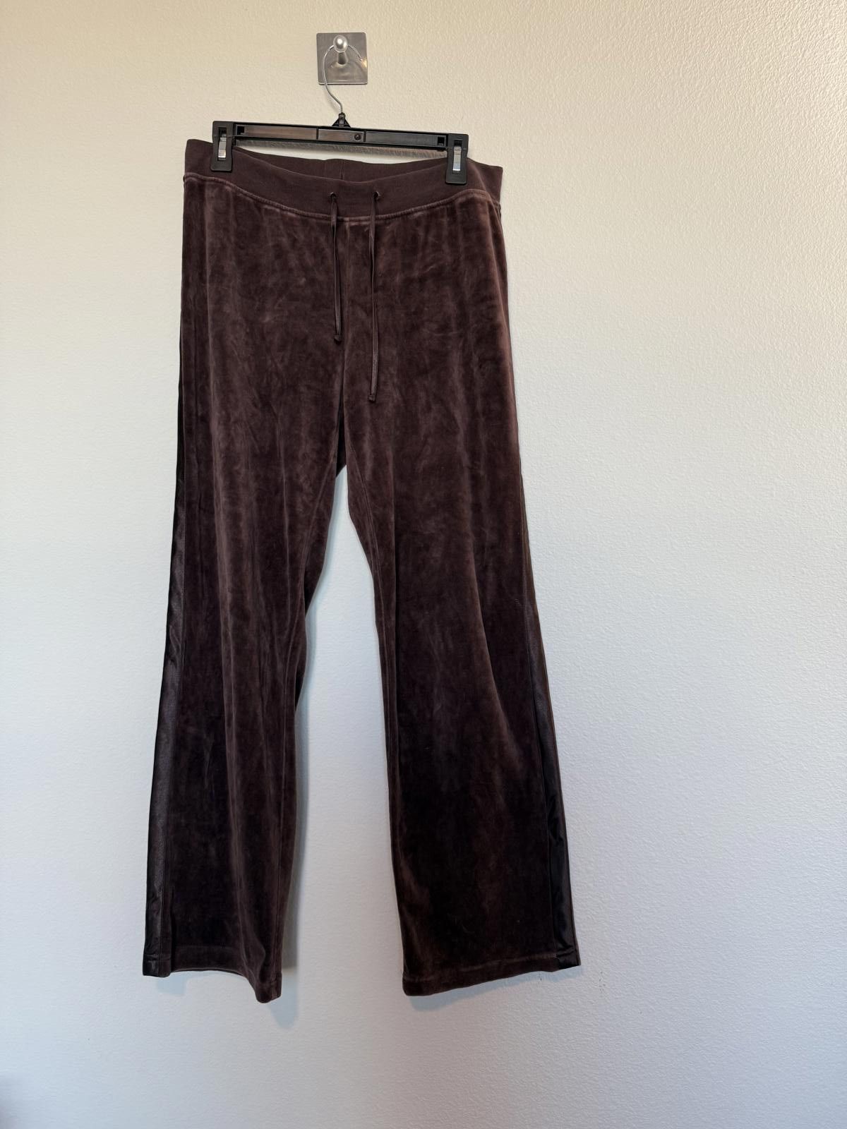 Designer Chocolate Brown Velvet Velour Sweat Pants with Satin Stripe Size 32" / US 10 / IT 46 - 3 Thumbnail
