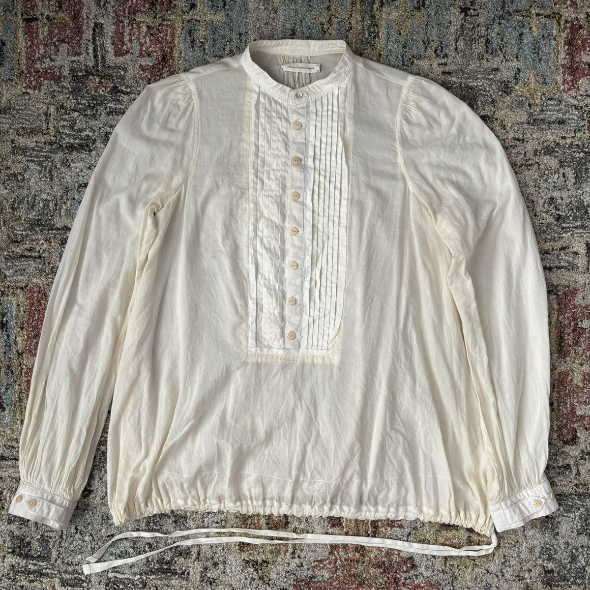 Ikkuna Suzuki Takayuki pintuck mandarin collar blouse cotton