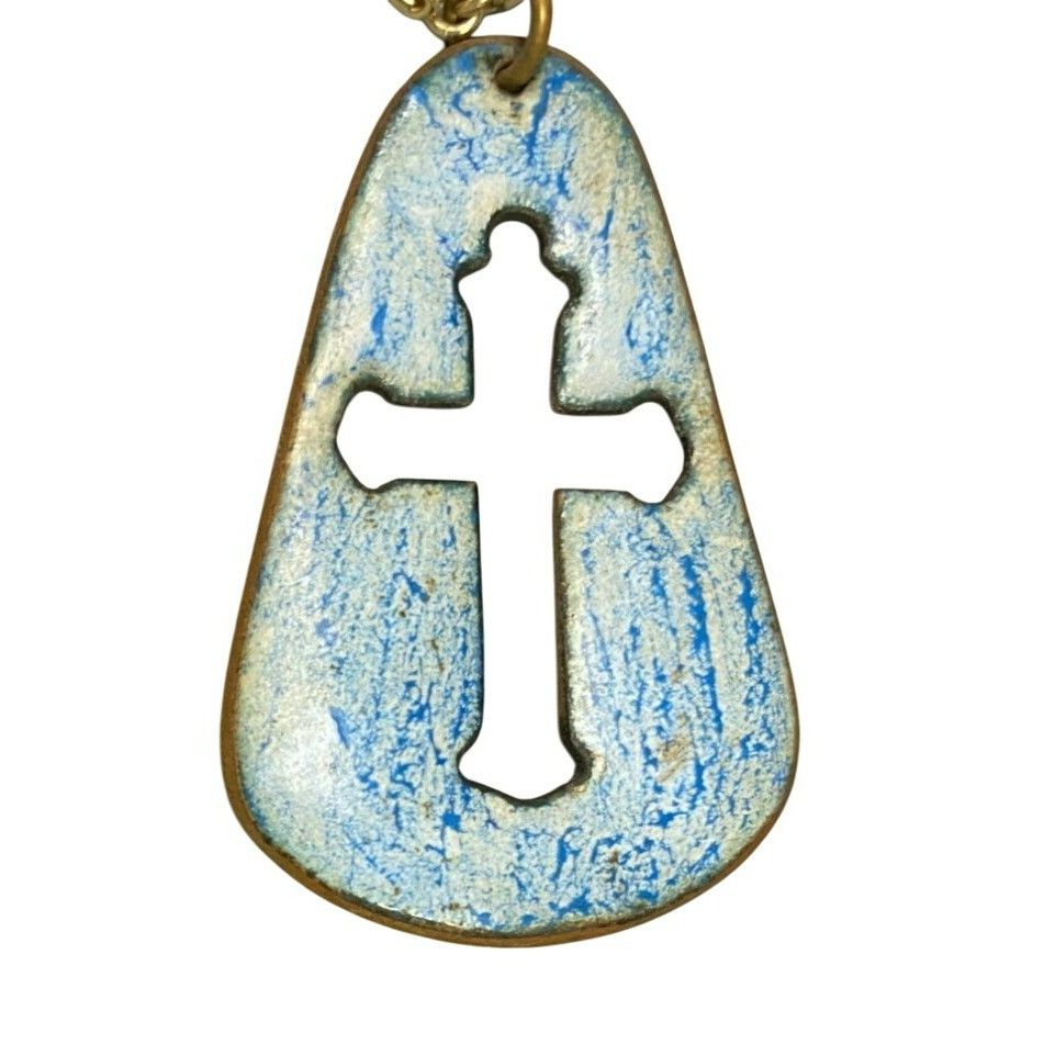 Other Modern Gold Chain Necklace With Blue & White Cross Pendant Size ONE SIZE - 3 Thumbnail