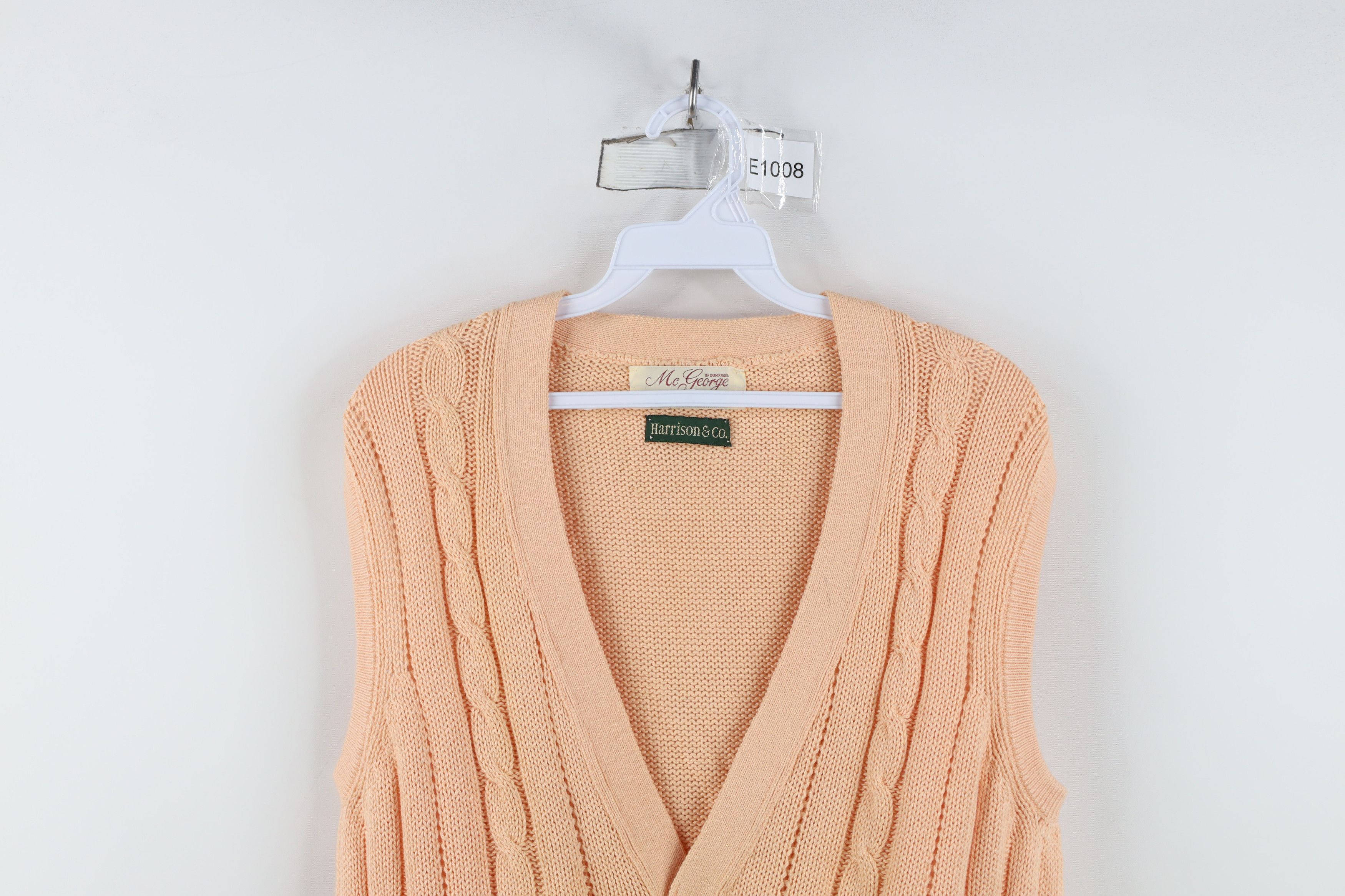 Vintage Vintage 70s Streetwear Cable Knit Cardigan Sweater Vest Pink Size US XXL / EU 58 / 5 - 2 Thumbnail