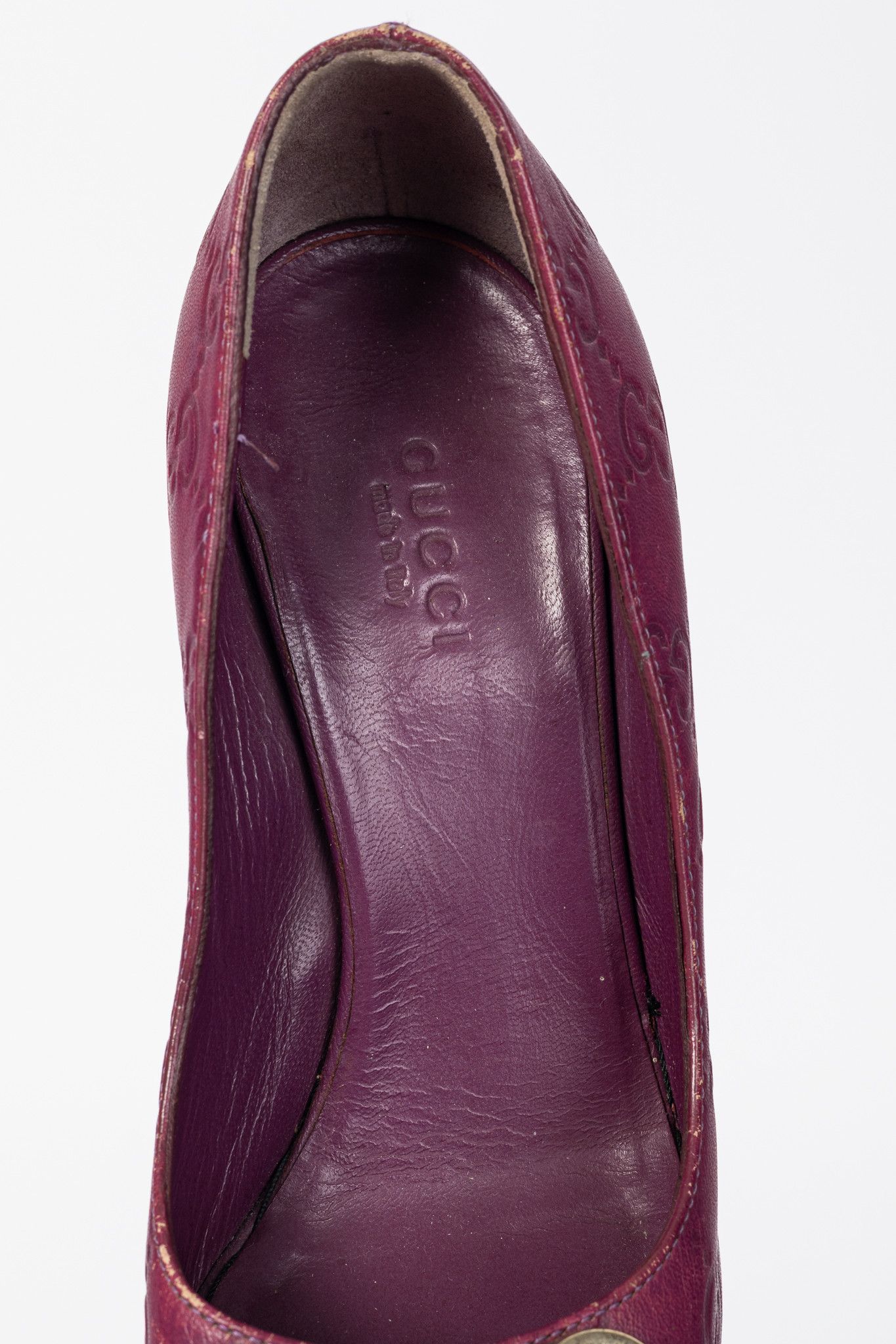 Gucci Gucci Purple Guccissima Soft Leather Horsebit Peep-Toe Pumps Size US 4.5 / IT 34.5 - 9 Thumbnail