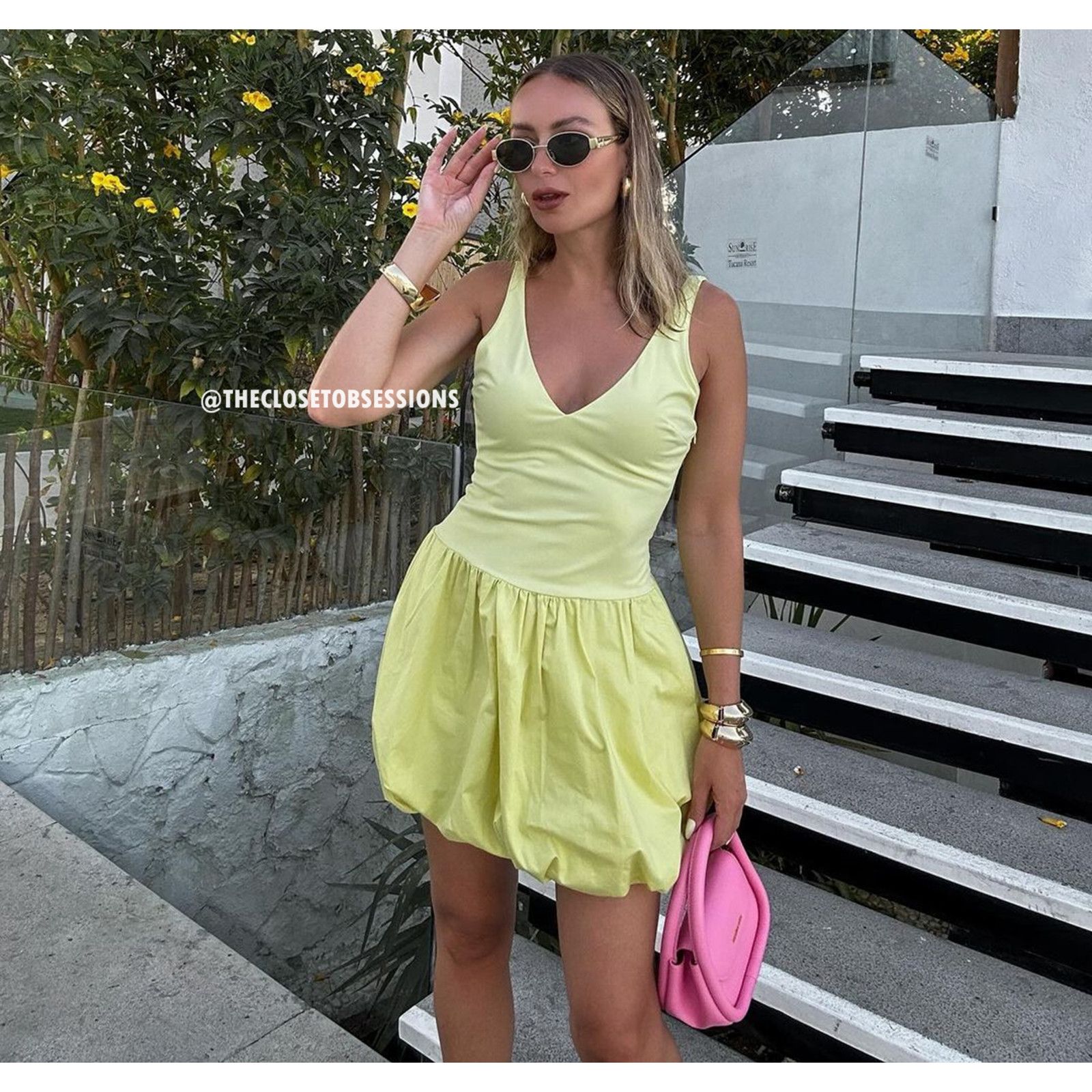 Zara ZARA women's Yellow V-Neck Mini Dress NWT Size L / US 10 / IT 46 - 10 Thumbnail
