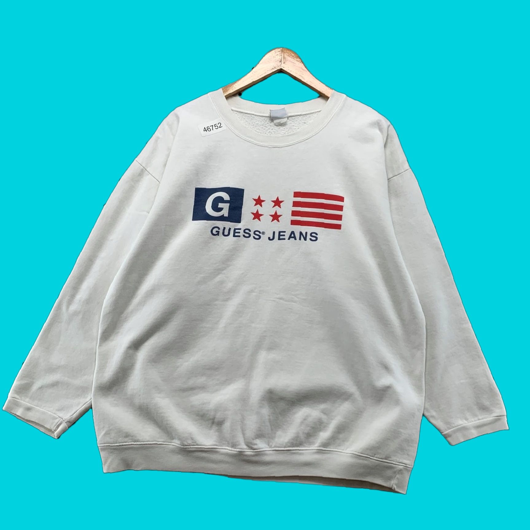 Guess VINTAGE GUESS Sweatshirt Mens Large 90s White Fleece USA Flag Crewneck Made USA Size US L / EU 52-54 / 3 - 1 Thumbnail