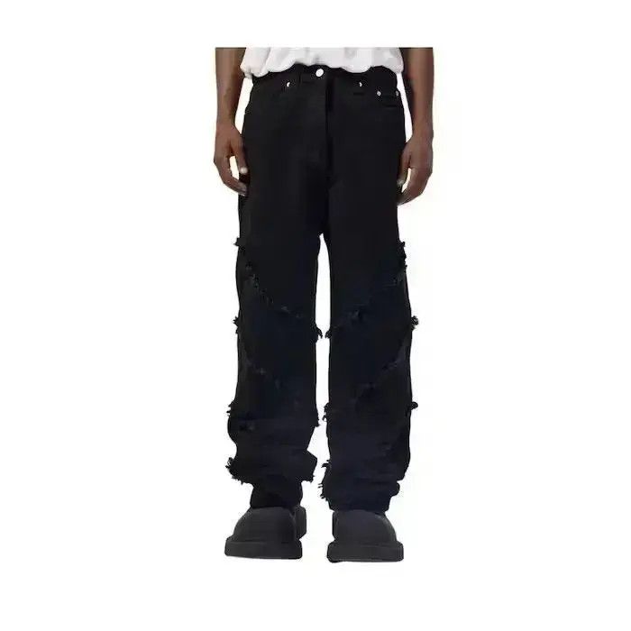 Japanese Brand Black Frayed Stacked Denim Jeans Size US 32 / EU 48 - 3 Thumbnail