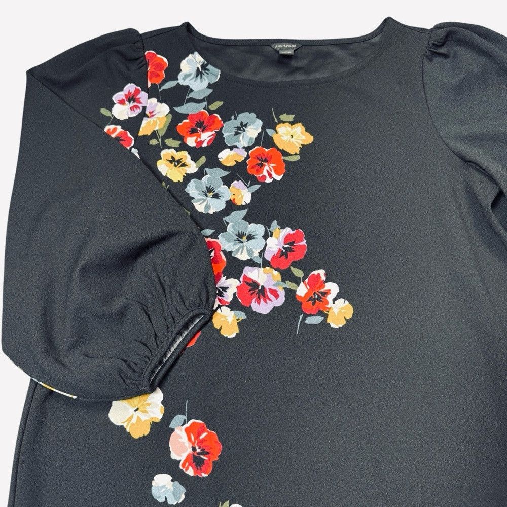 Ann Taylor Ann Taylor Black Front Floral 3/4 Balloon Sleeve Dress Size Size M / US 6-8 / IT 42-44 - 9 Thumbnail