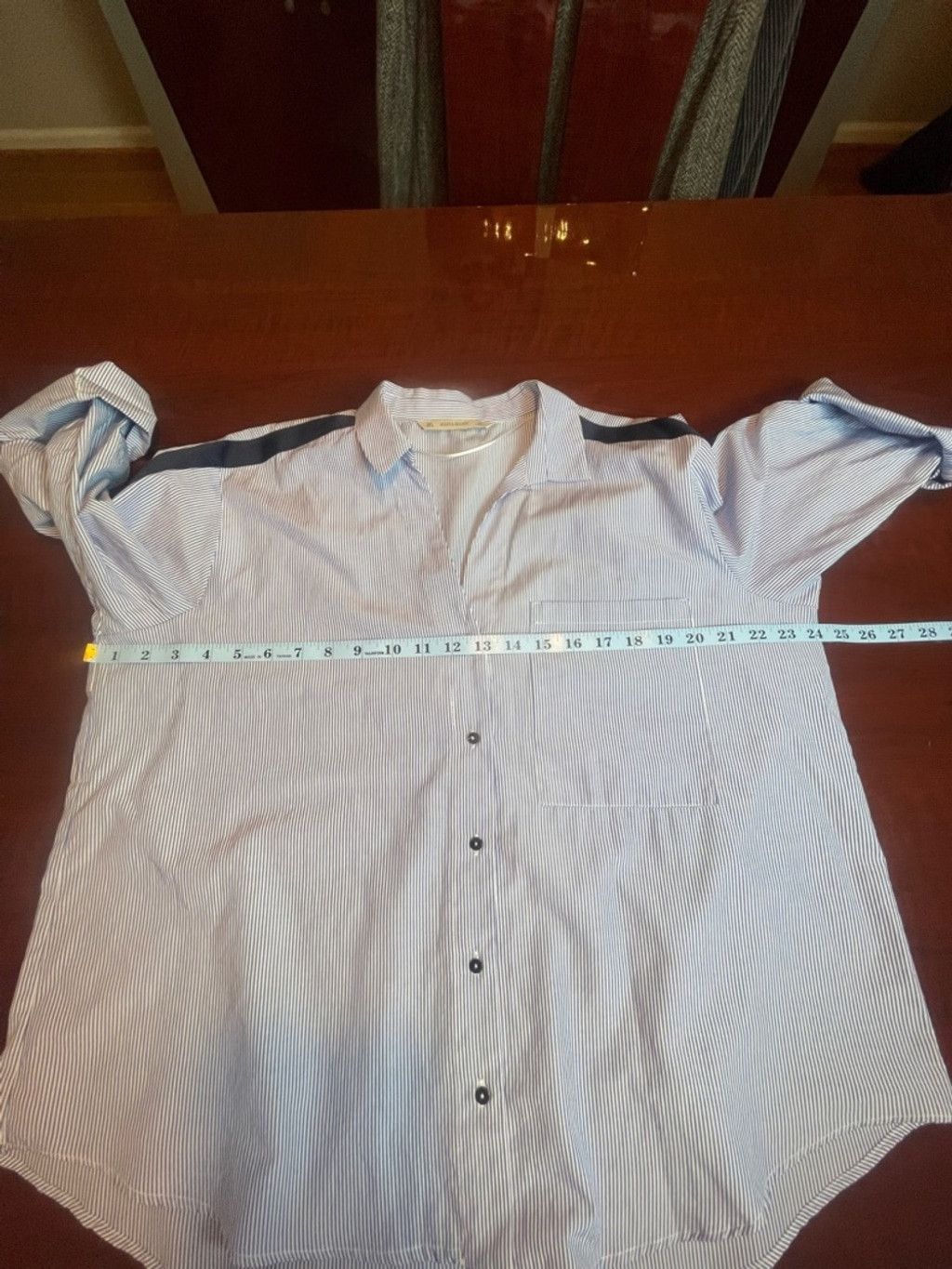 Zara ZARA Stripe Button Down Shirt L Blue White Nautical Blouse Size L / US 10 / IT 46 - 5 Thumbnail
