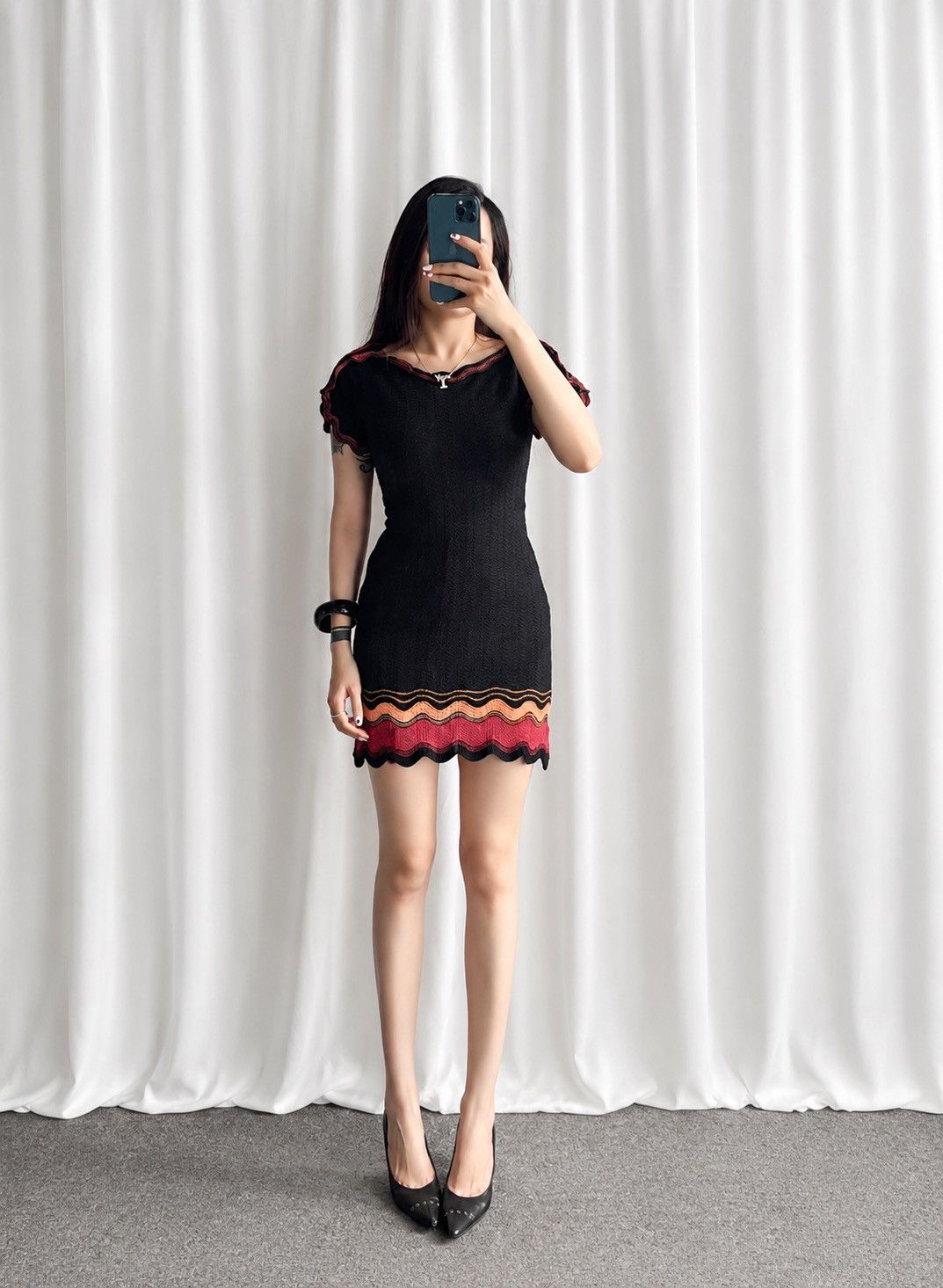 Missoni Missoni Black Pattered Knit Short Sleeve Dress Size M / US 6-8 / IT 42-44 - 2 Thumbnail