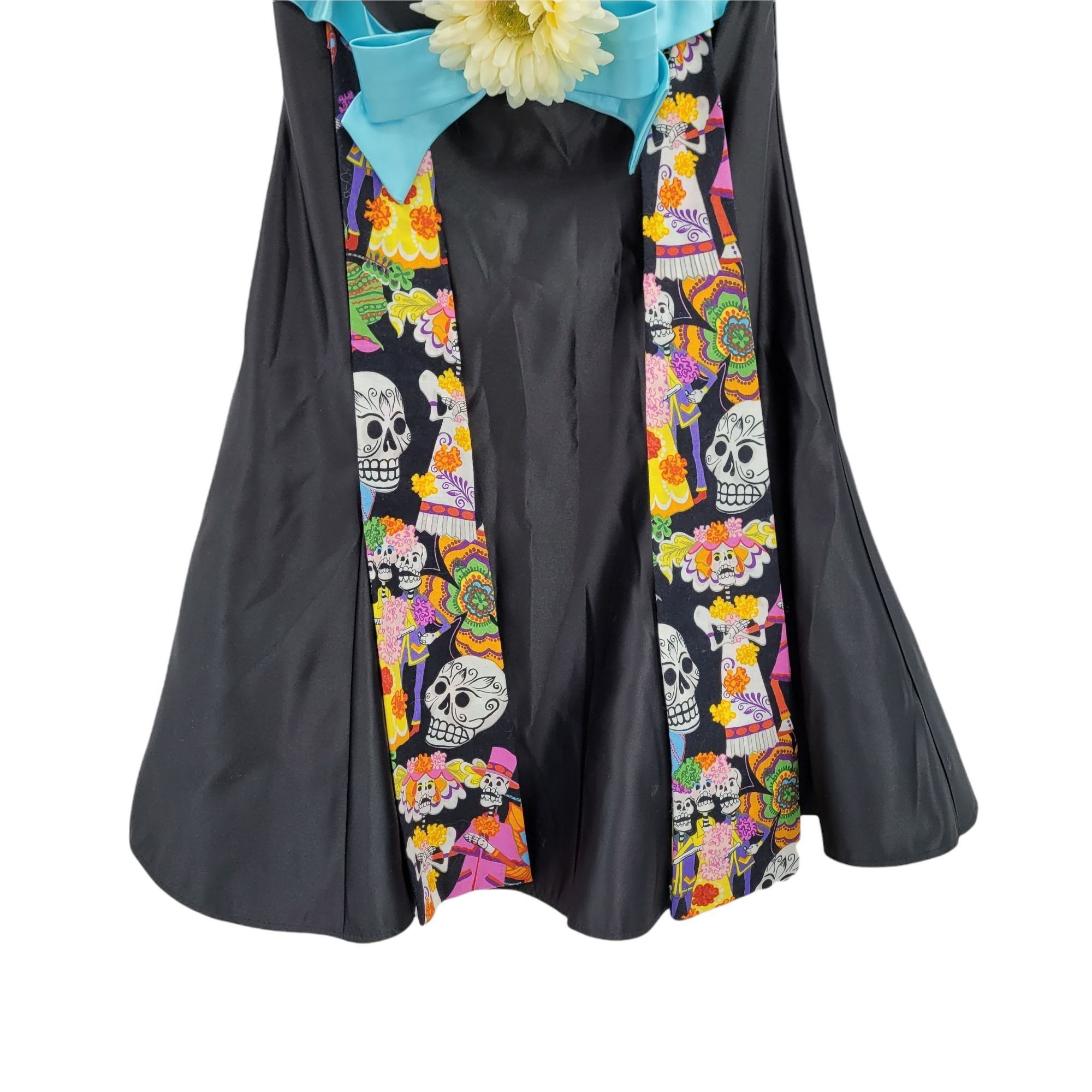 Jessica McClintock Vtg Little Black Dress Sz XS Upcycled Day Of The Dead Fit Fl Size XS / US 0-2 / IT 36-38 - 5 Thumbnail