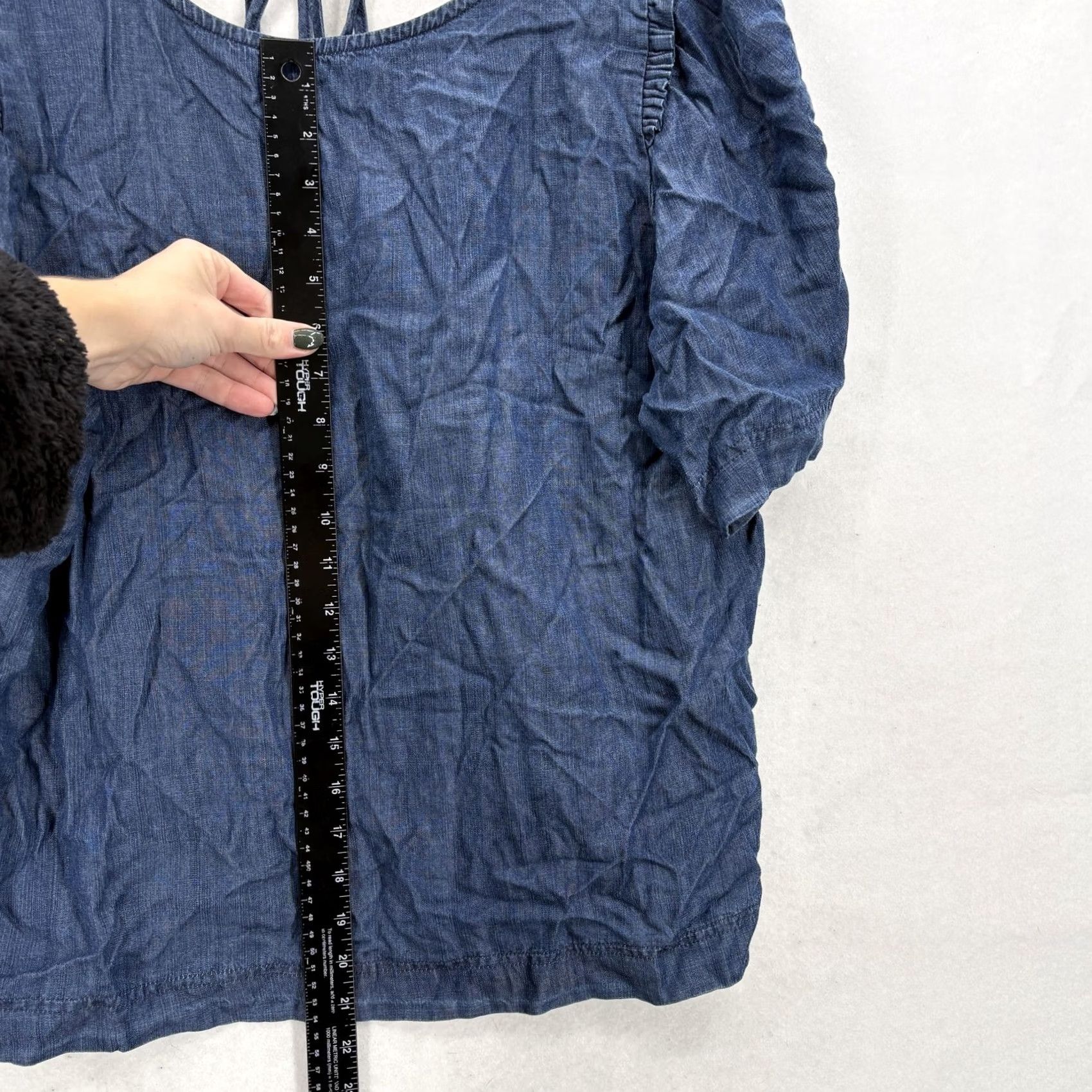 Vintage New York & Company Shirt Womens XL Blue Lyocell Chambray Peasant Boho Lagenlook Puff Sleeve Ruffle Size XL / US 12-14 / IT 48-50 - 7 Thumbnail