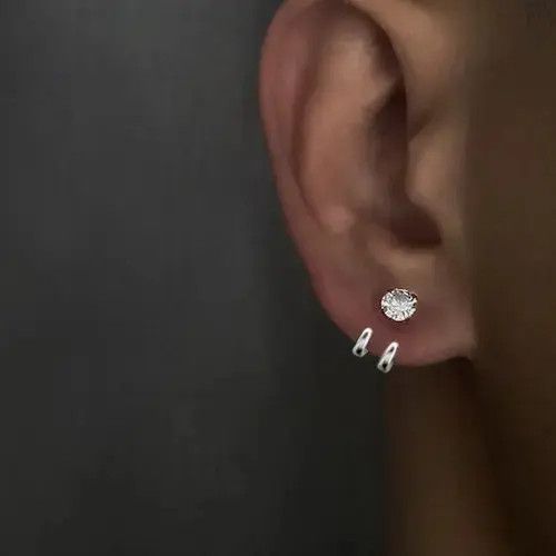 Other 925 Silver Platef CZ Cubic Zirconia Stud Earrings for Men Size ONE SIZE - 6 Thumbnail