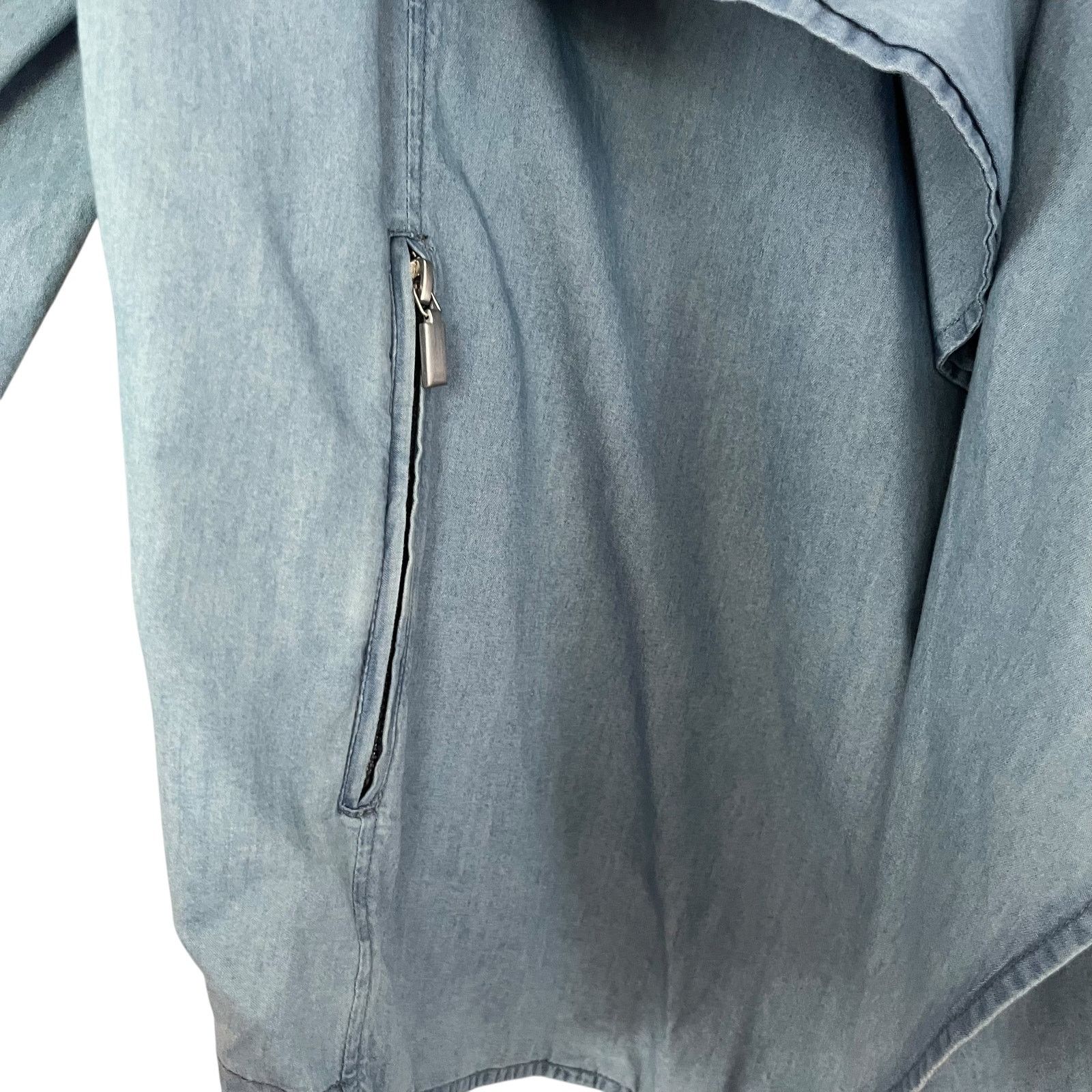 Saks Fifth Avenue Saks Fifth Avenue Blue Chambray Waterfall Open Front Jacket Size XL / US 12-14 / IT 48-50 - 5 Thumbnail