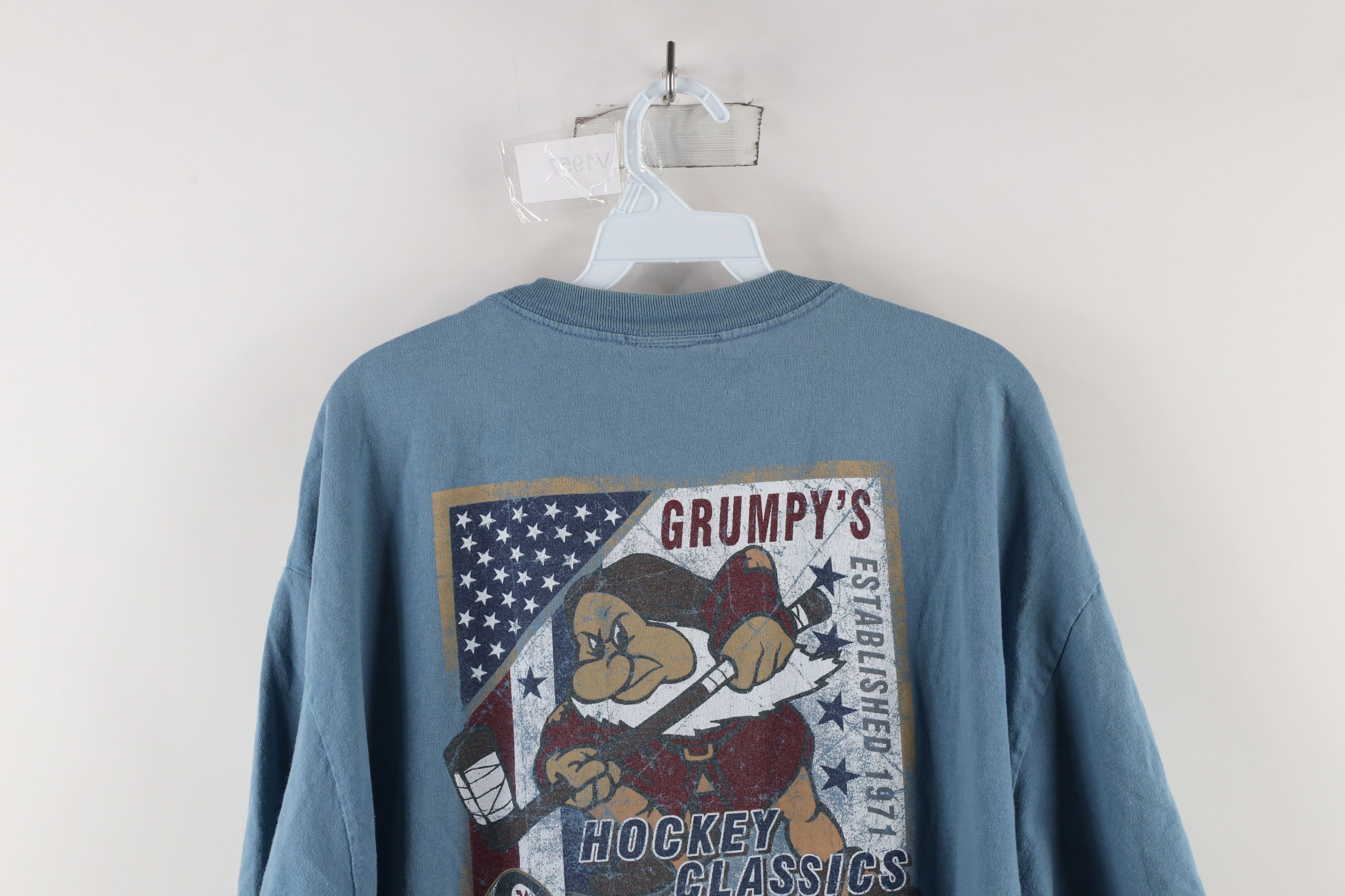 Disney × Vintage Vintage 90s Disney White Grumpy Dwarf Hockey T-Shirt Blue Size US XL / EU 56 / 4 - 10 Thumbnail