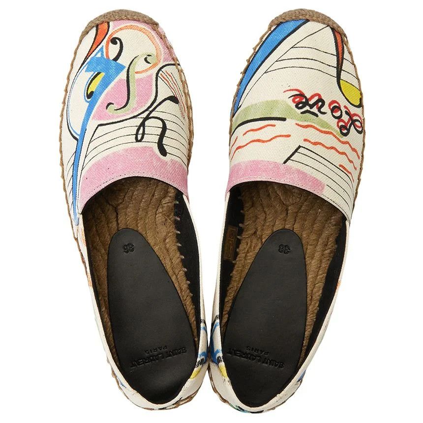 Saint Laurent Paris o1bcso1str1124 Cassandre Embroidered Espadrilles in Ivory Size US 7.5 / IT 37.5 - 4 Thumbnail
