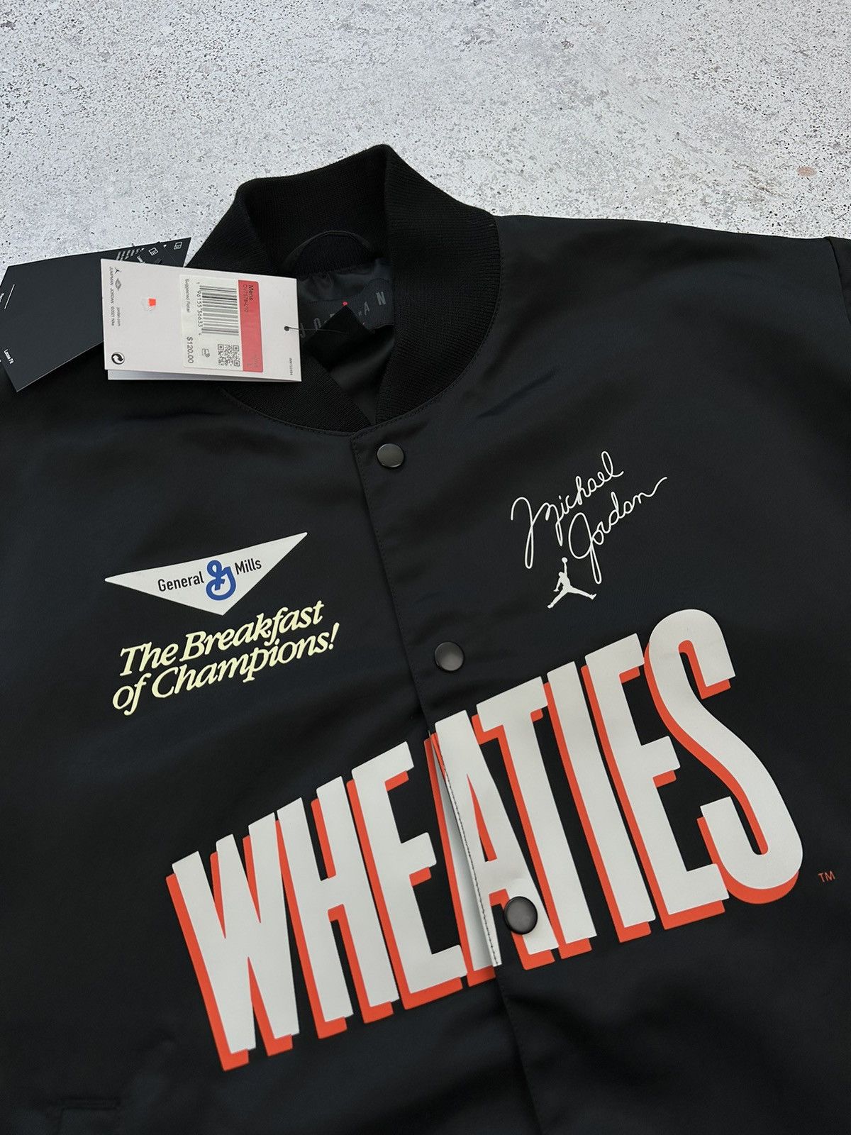 Jordan Brand × Nike Jordan Flight MVP Wheaties varsity bomber jacket Men L black Size US L / EU 52-54 / 3 - 7 Thumbnail