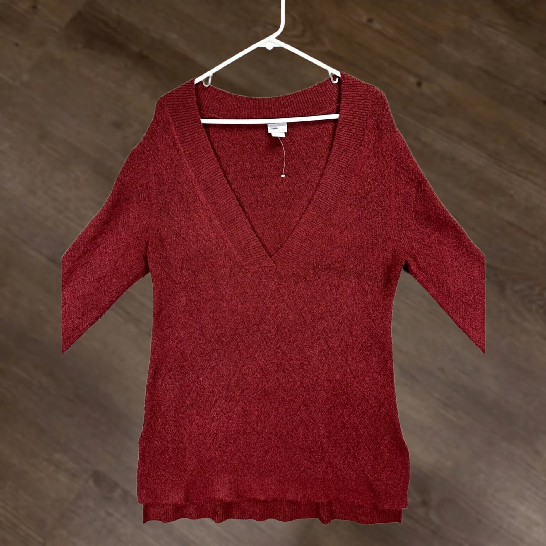 Vintage Chico's Sweater Womens Medium Red V-Neck Pullover Knit Wool Blend Nylon Spandex Acrylic Polyester Raglan Long Sleeve Size M / US 6-8 / IT 42-44 - 1 Thumbnail
