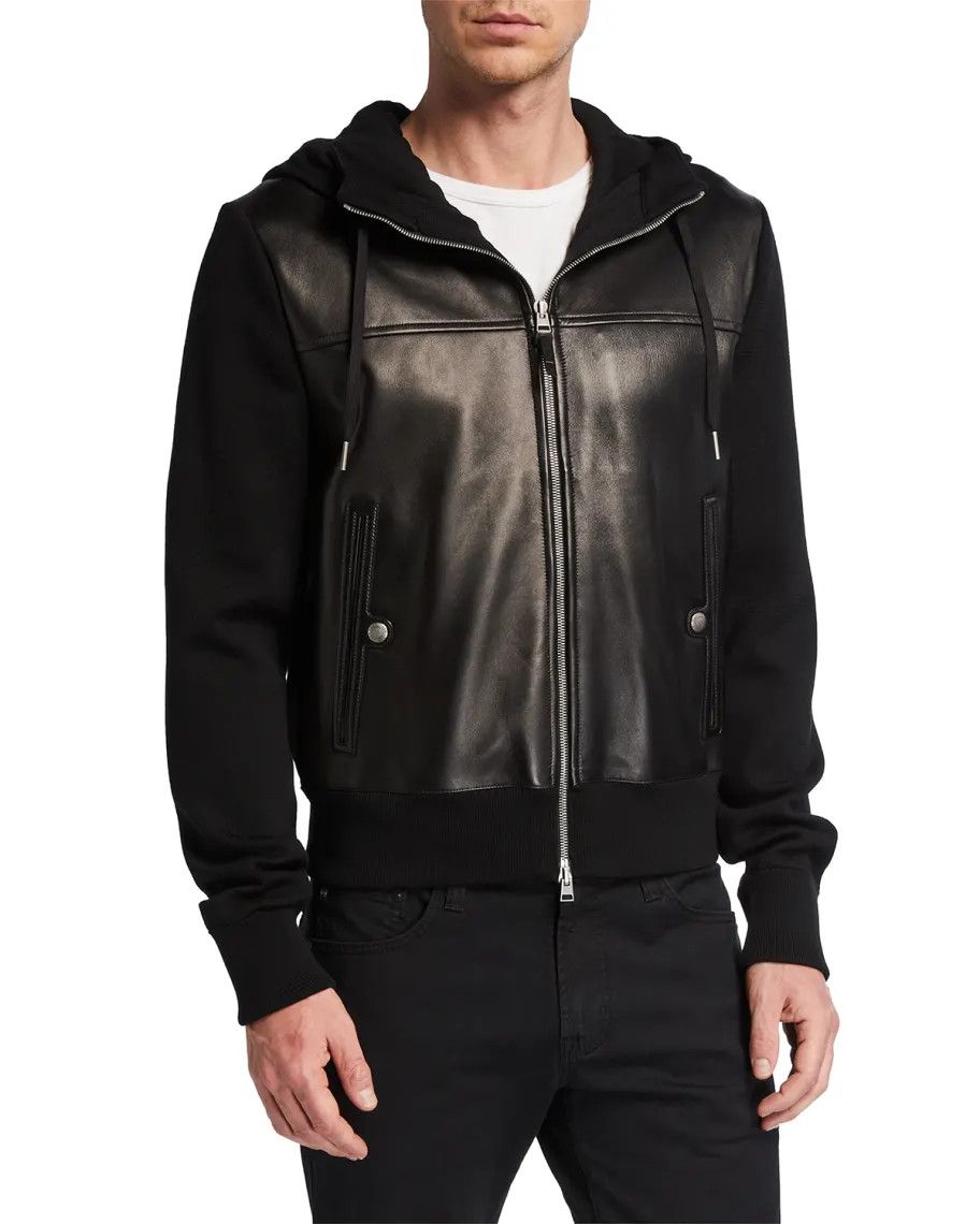 Tom Ford o1w1db10824 Wool/Lamb Leather Hooded Jacket in Black Size US S / EU 44-46 / 1 - 1 Thumbnail