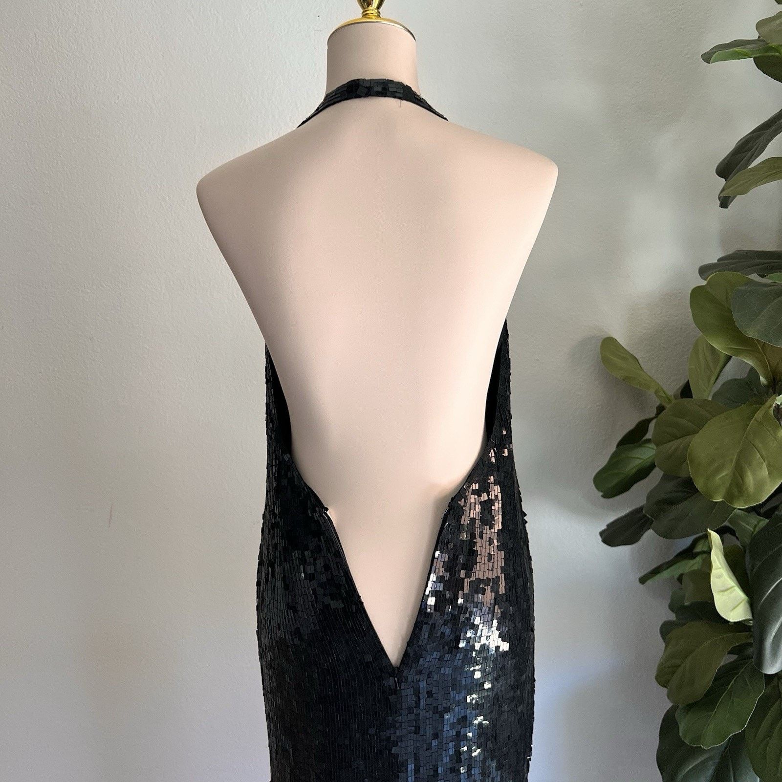 Other Vintage Basix II Silk Sequin Halter Evening Backless Dress Size M / US 6-8 / IT 42-44 - 6 Thumbnail