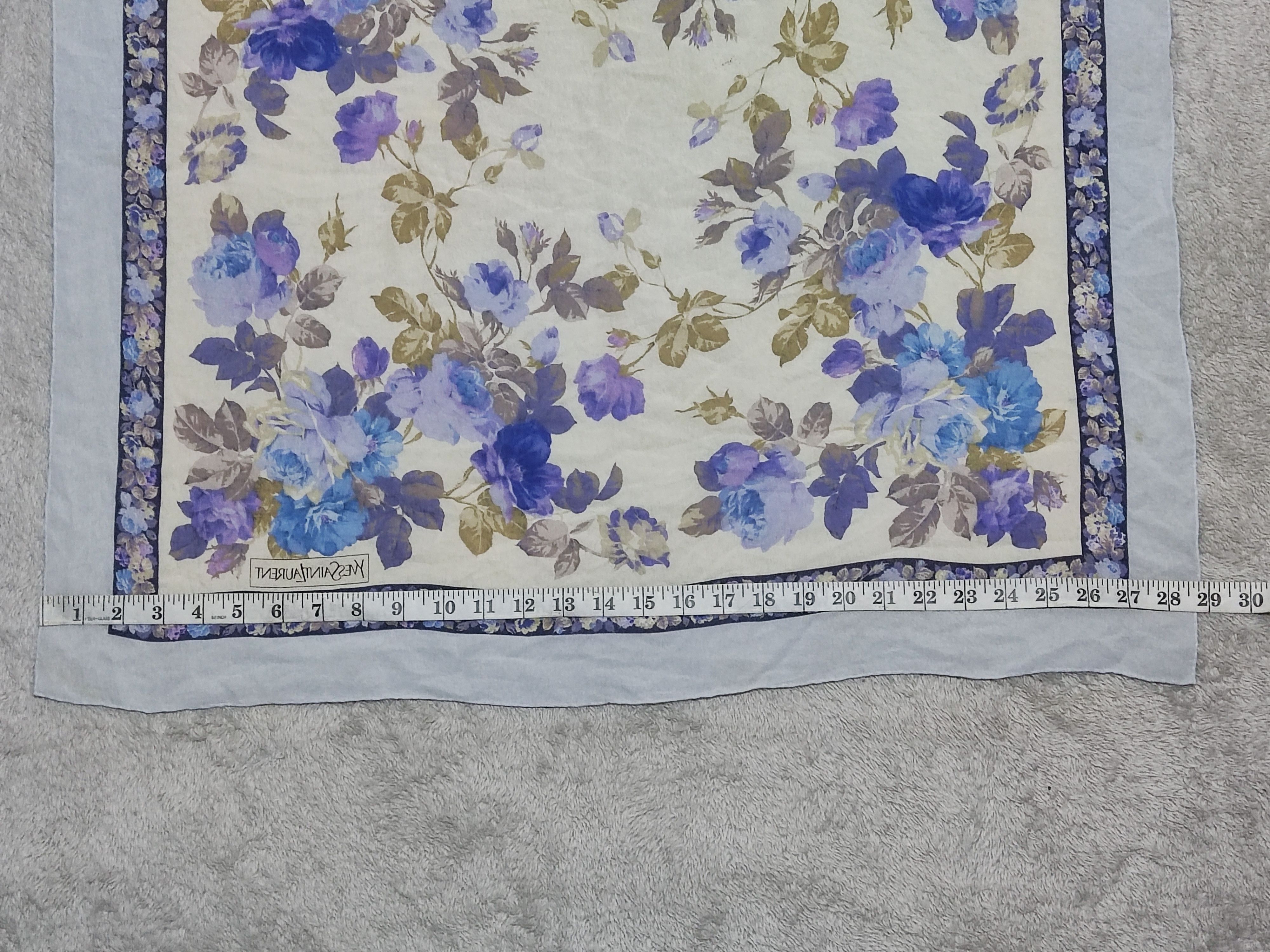 Yves Saint Laurent Yves Saint Laurent Silk Floral Scarf Blue/Purple Roses Size ONE SIZE - 9 Thumbnail