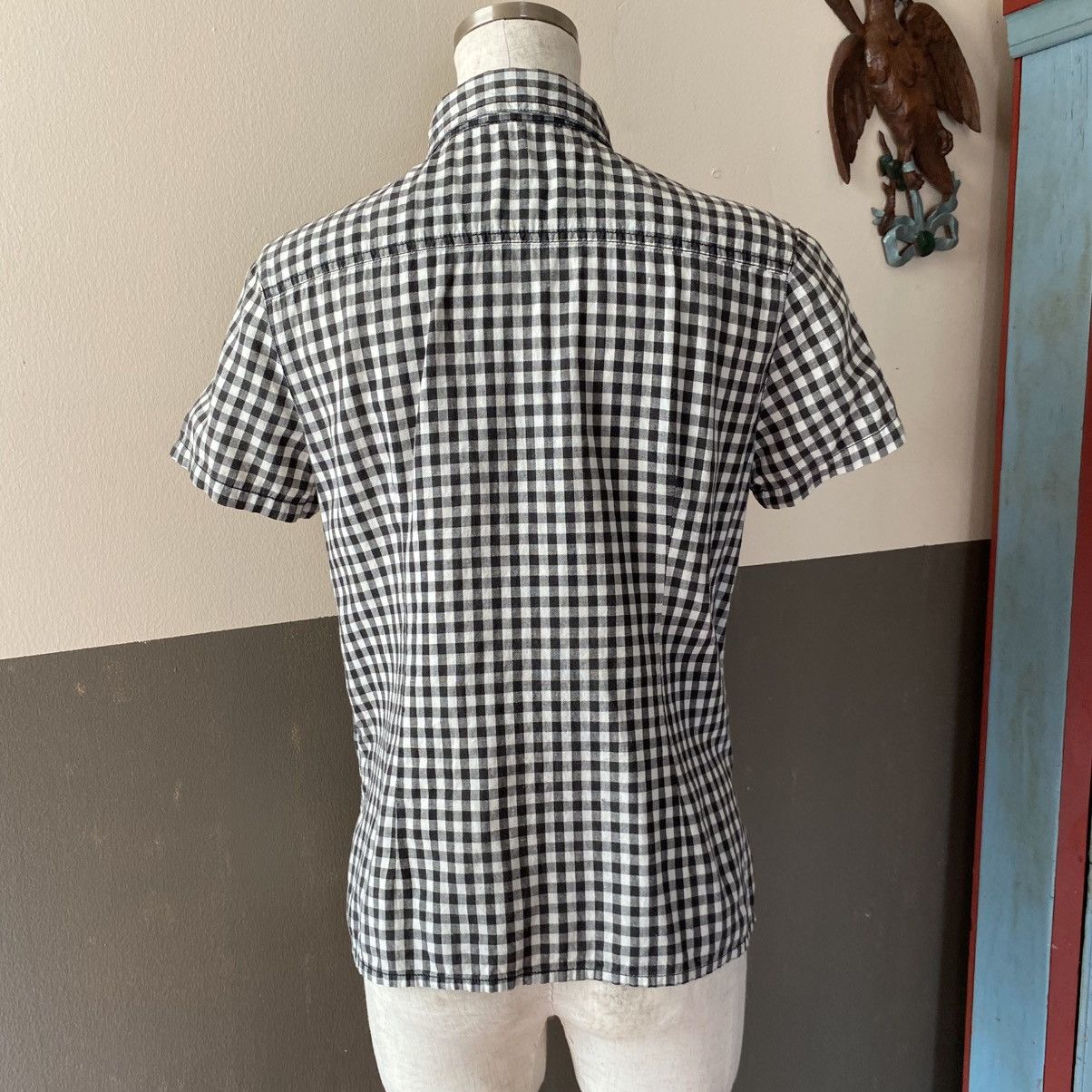 Japanese Brand ALGONQUINS Y2K Punk Black White Gingham Short Sleeve Shirt Size S / US 4 / IT 40 - 7 Thumbnail