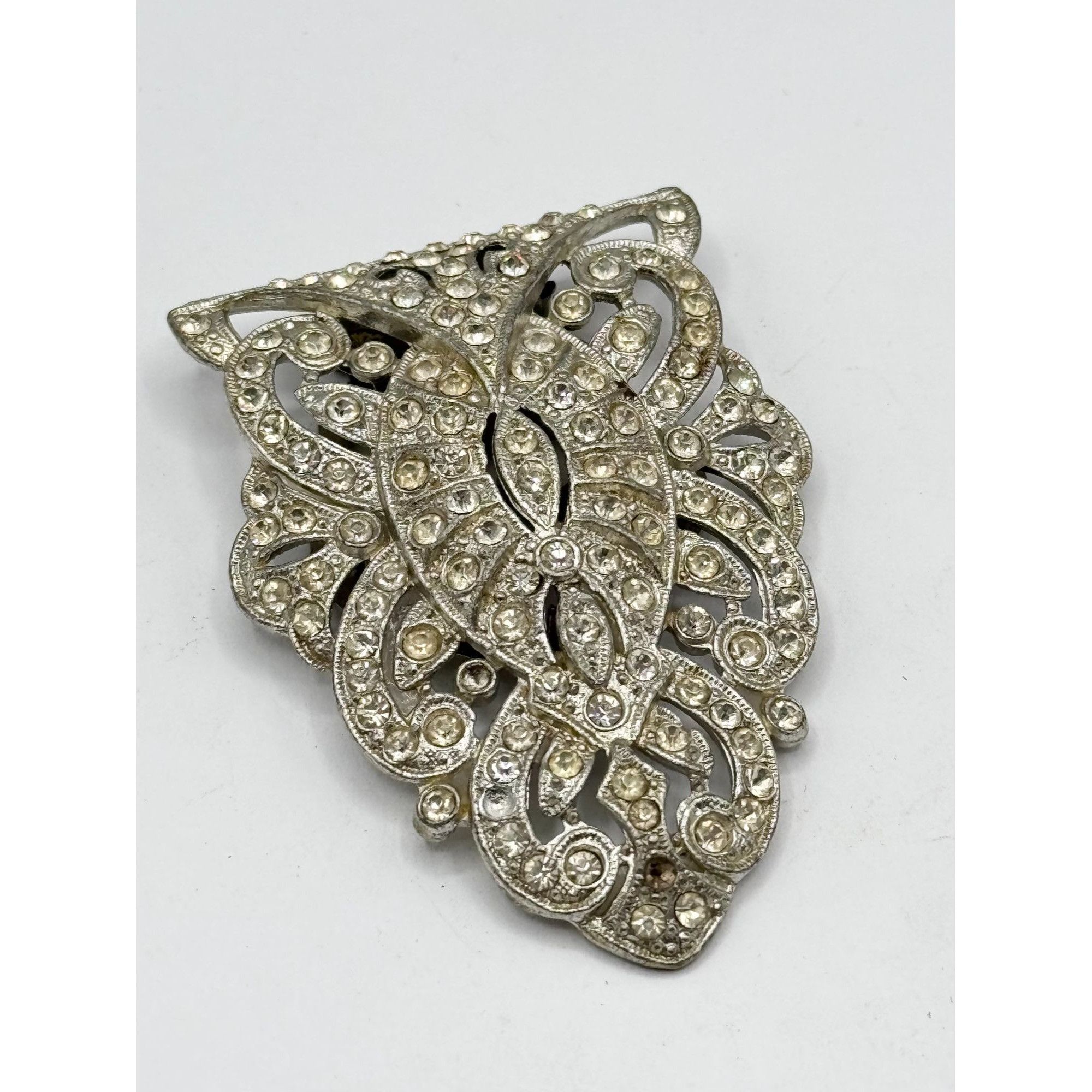 Vintage Estate large pave rhinestone art deco dress clip brooch Size ONE SIZE - 2 Thumbnail