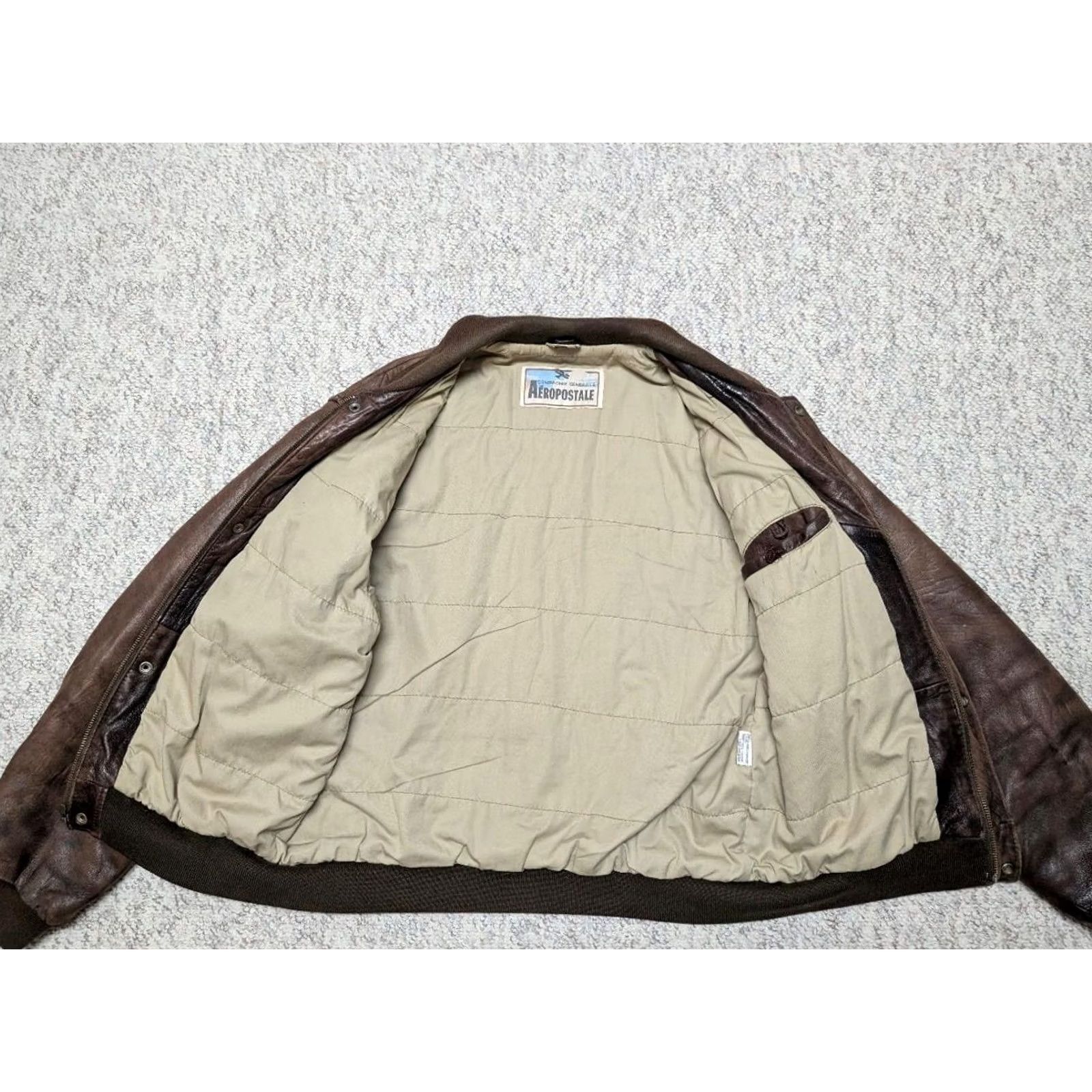 Aeropostale VINTAGE Aeropostale Leather Jacket Bomber Jacket Mens L 44 Brown Wool? (keep to original words only) Size US L / EU 52-54 / 3 - 3 Thumbnail